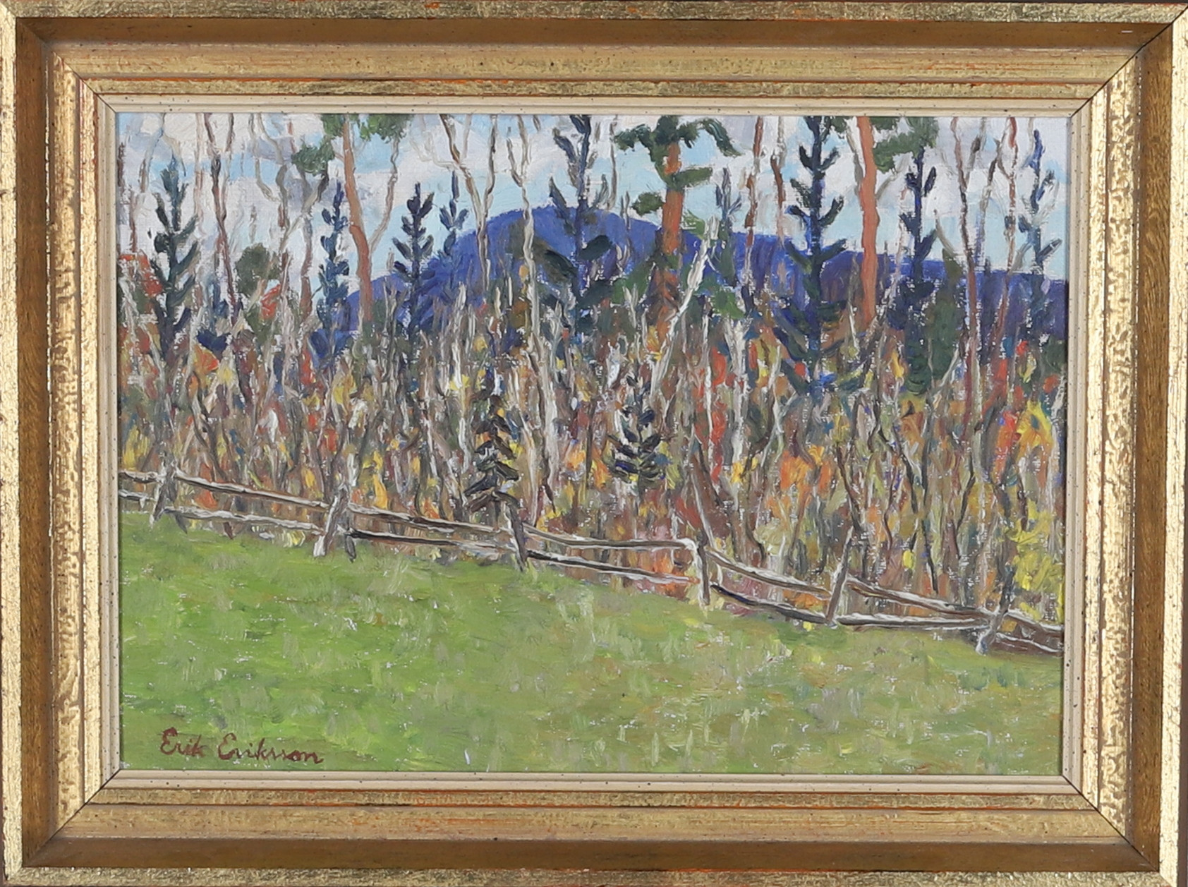 OIDENTIFIERAD KONSTNÄR, Olja på pannå, landskapsmotiv, signerad Erik Eriksson.