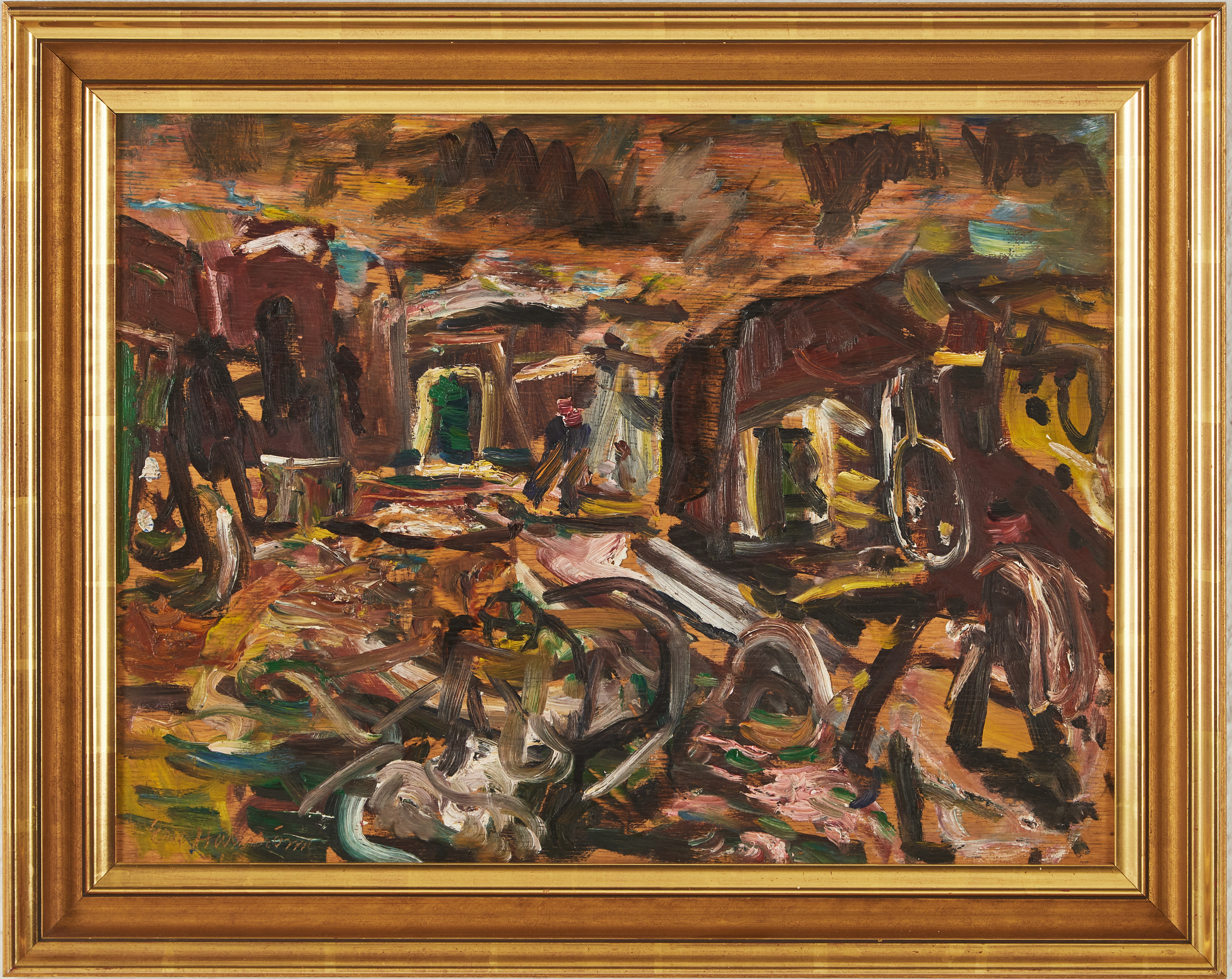 ERIC HALLSTRÖM (1893-1946). Stadsmotiv, olja på pannå.