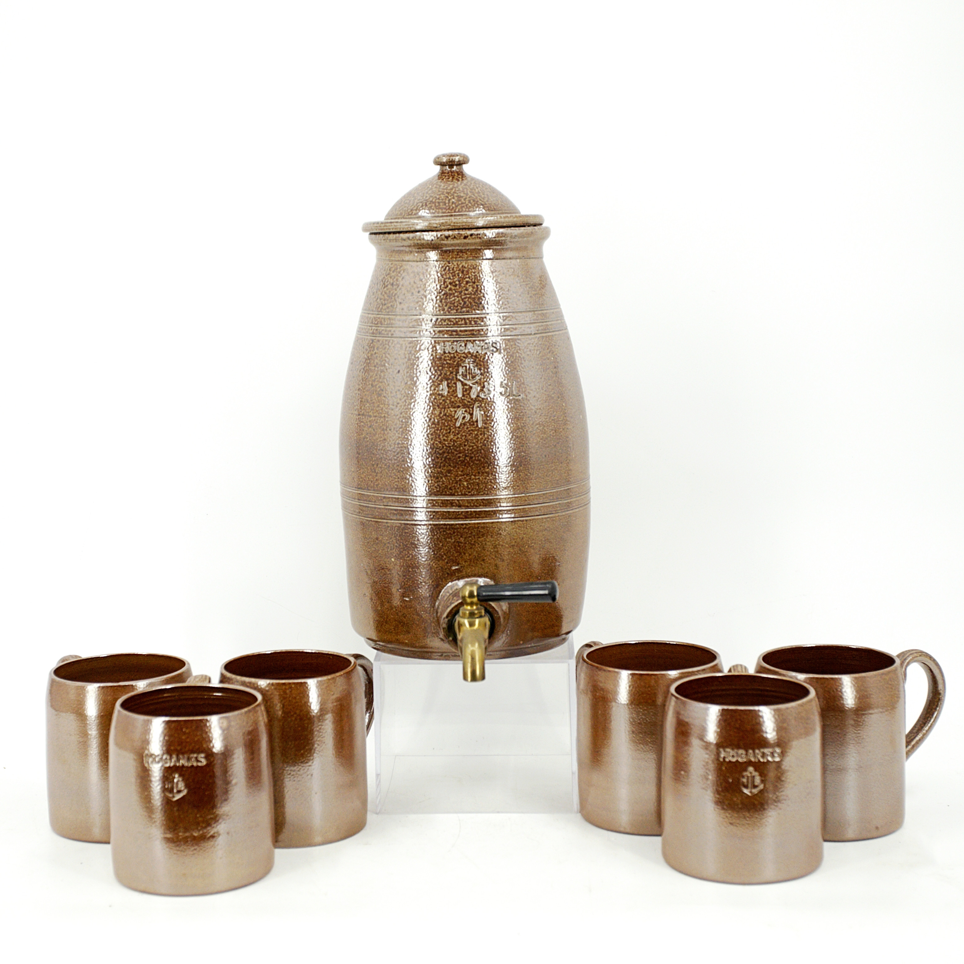 KRUS med tappkran 5 liter och ÖLKRUS, 7 delar, glaserat stengods, Höganäs Bolaget.