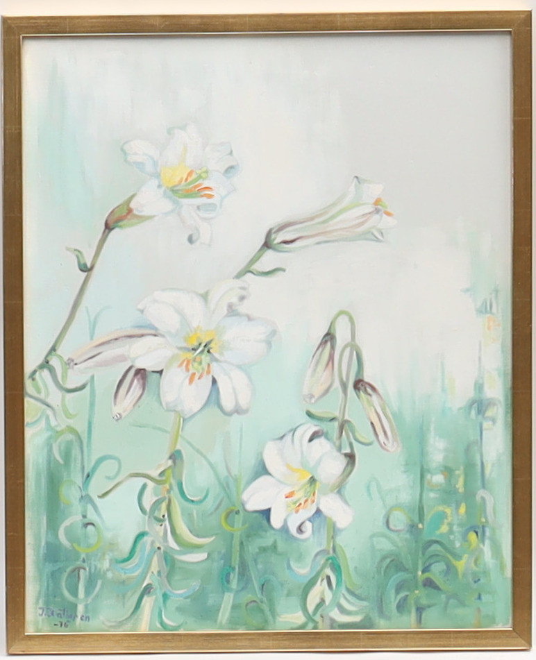 INGER KÄLLGREN. Liljor, oljemålning på duk, signerad och daterad 76.