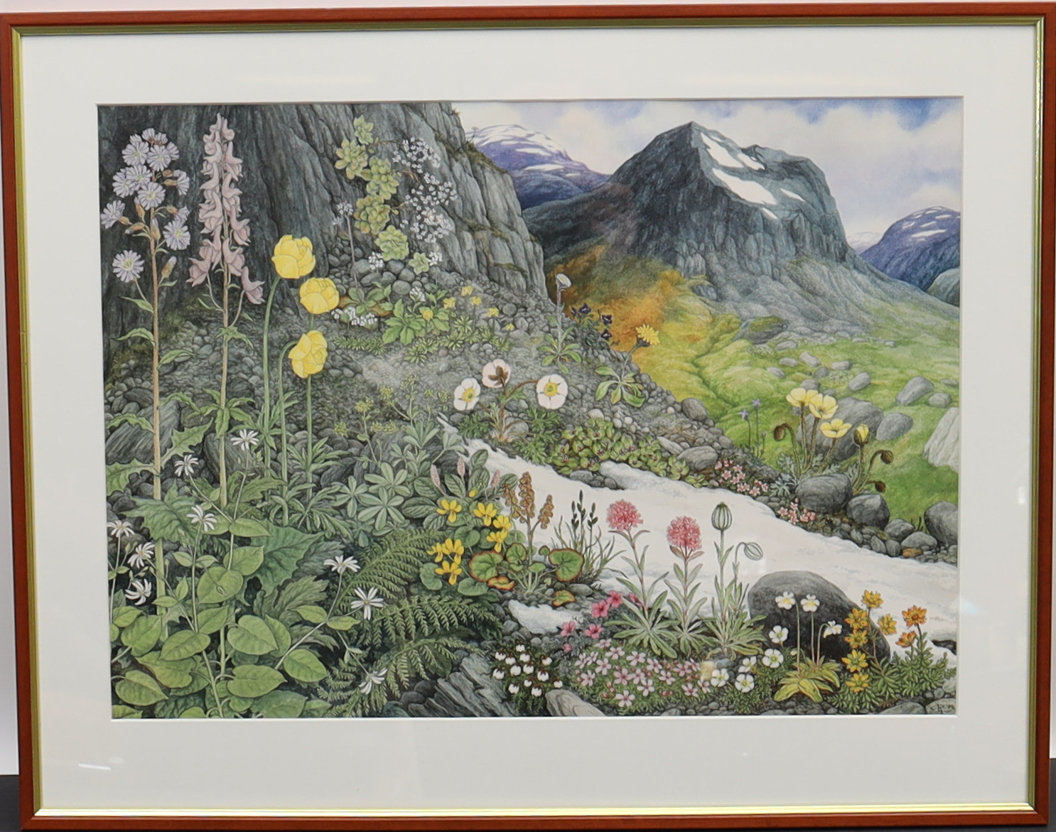 ROLF LIDBERG. Tryck efter, fjällandskap med blomster.