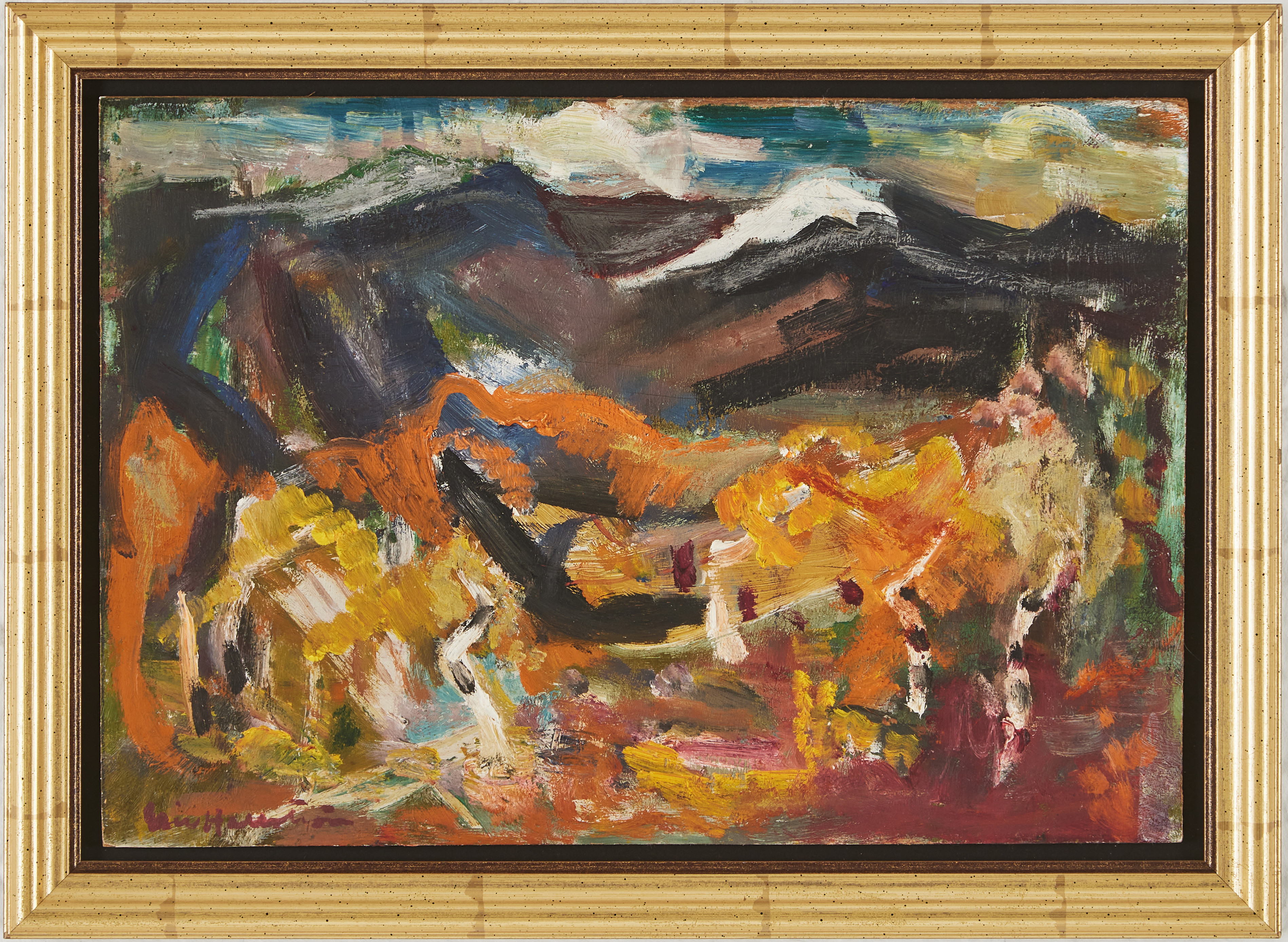 ERIC HALLSTRÖM. "Höst, Lappland", olja på pannå.