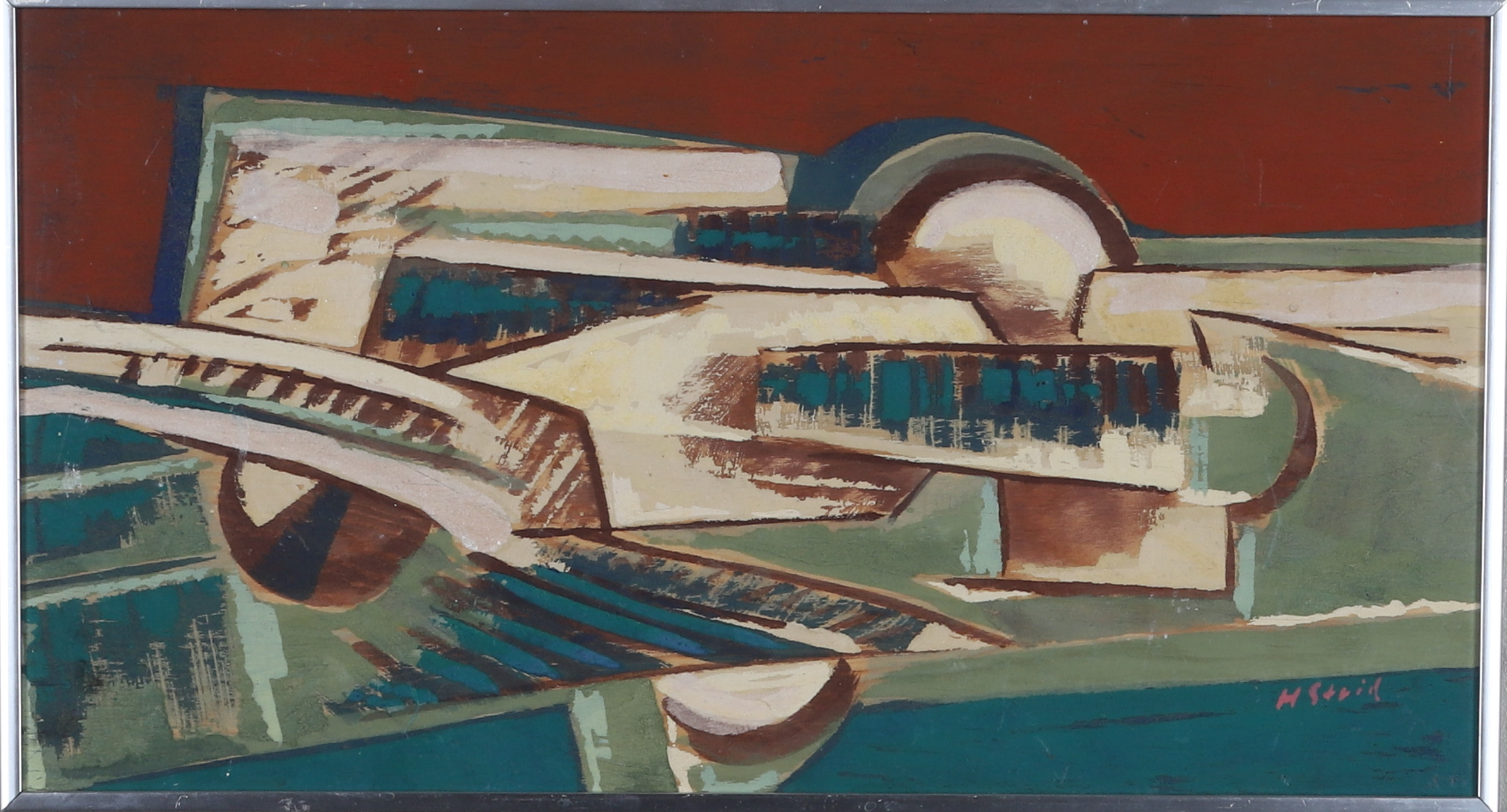 HARDY STRID. Tempera på pannå, " I trädgården", signerad och daterad 1957.