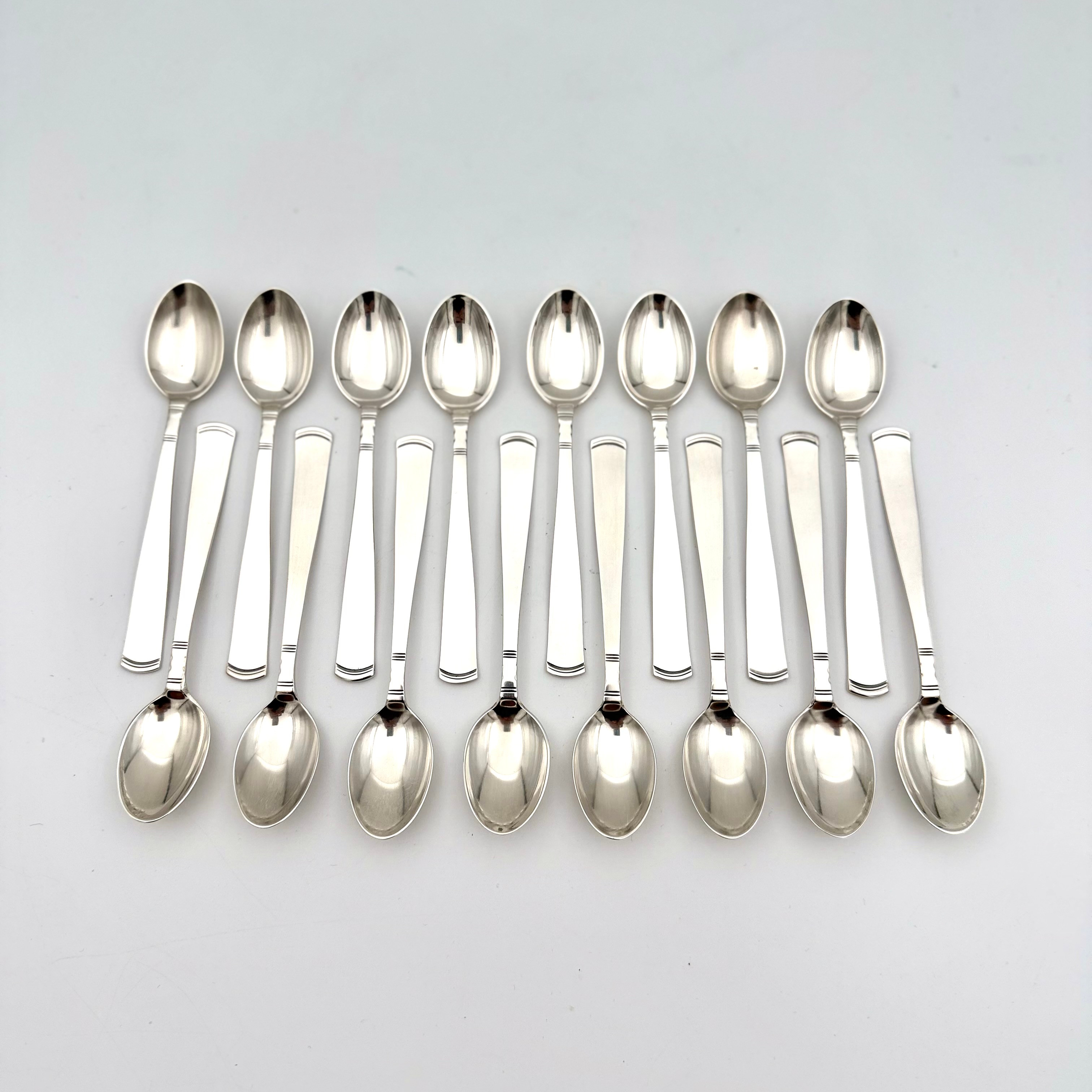 JACOB ÄNGMAN. Kaffeskedar, 16 st, silver, modell Rosenholm, GAB, ca 1970-tal, total vikt ca 245 gr.