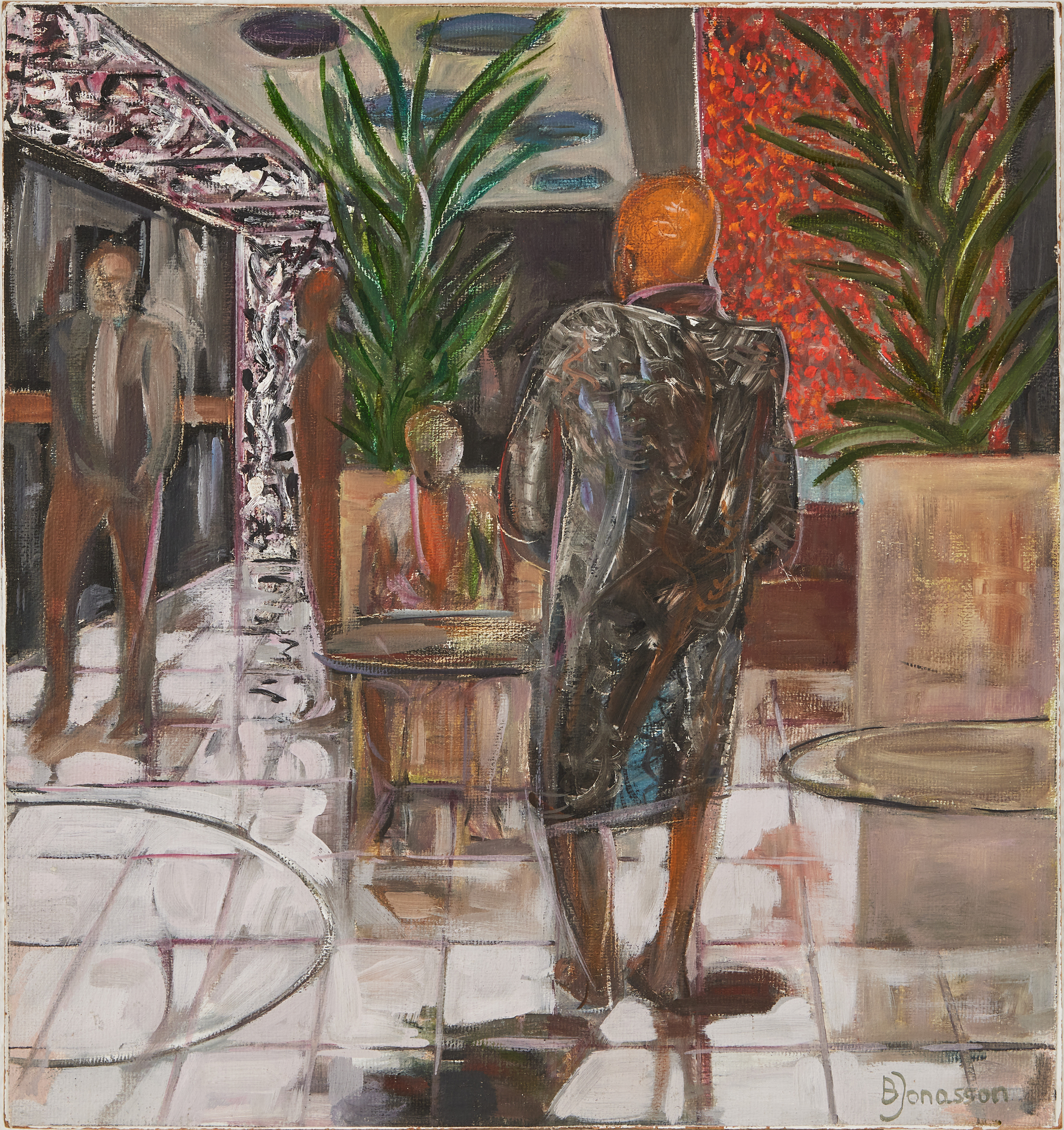 BERNT JONASSON. Figurscen, olja på duk, signerad.