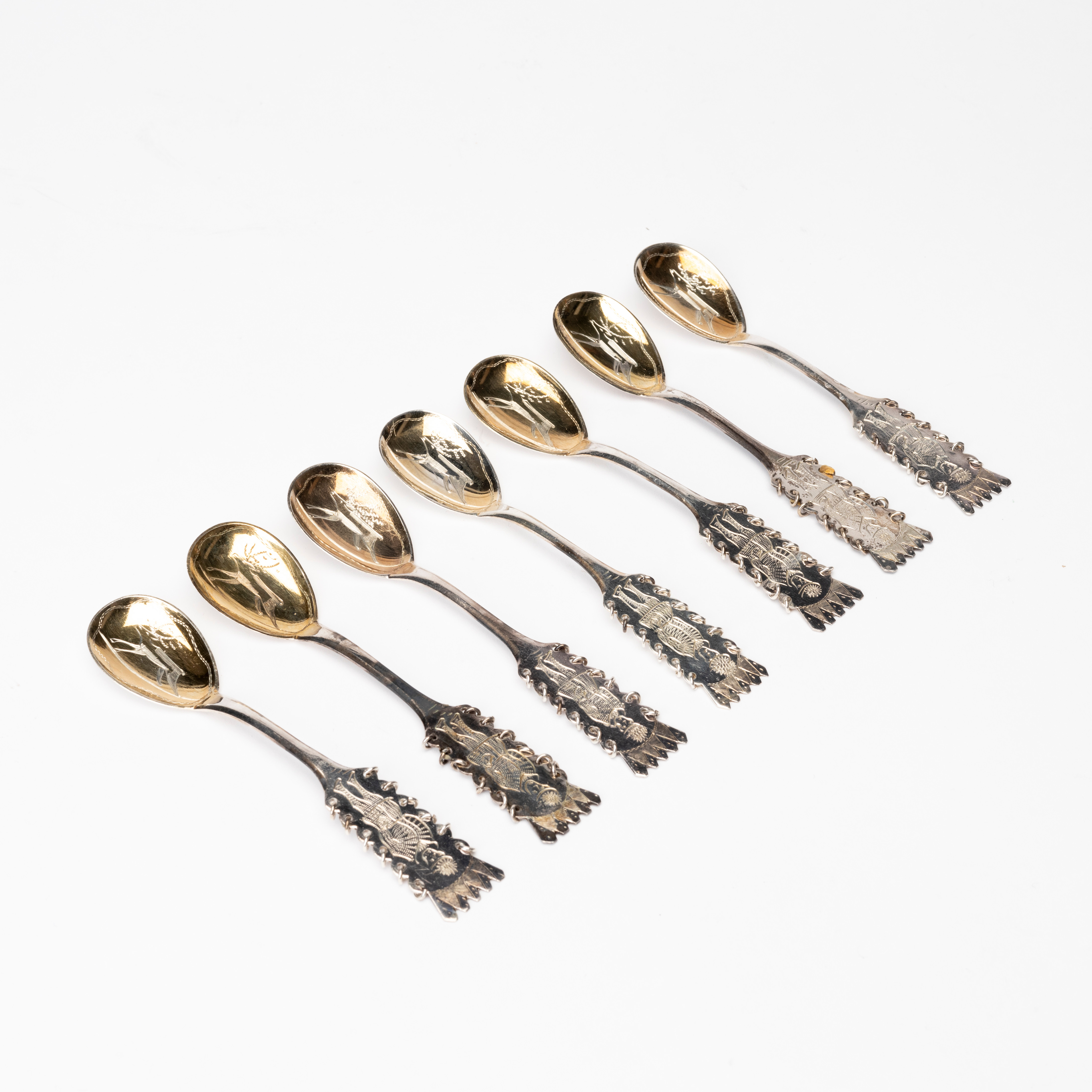 SKEDAR, 7 st, silver, modell Samisk, Persson Ur Optisk-&Guldsmedsaffär, Haparanda, 1959-70.