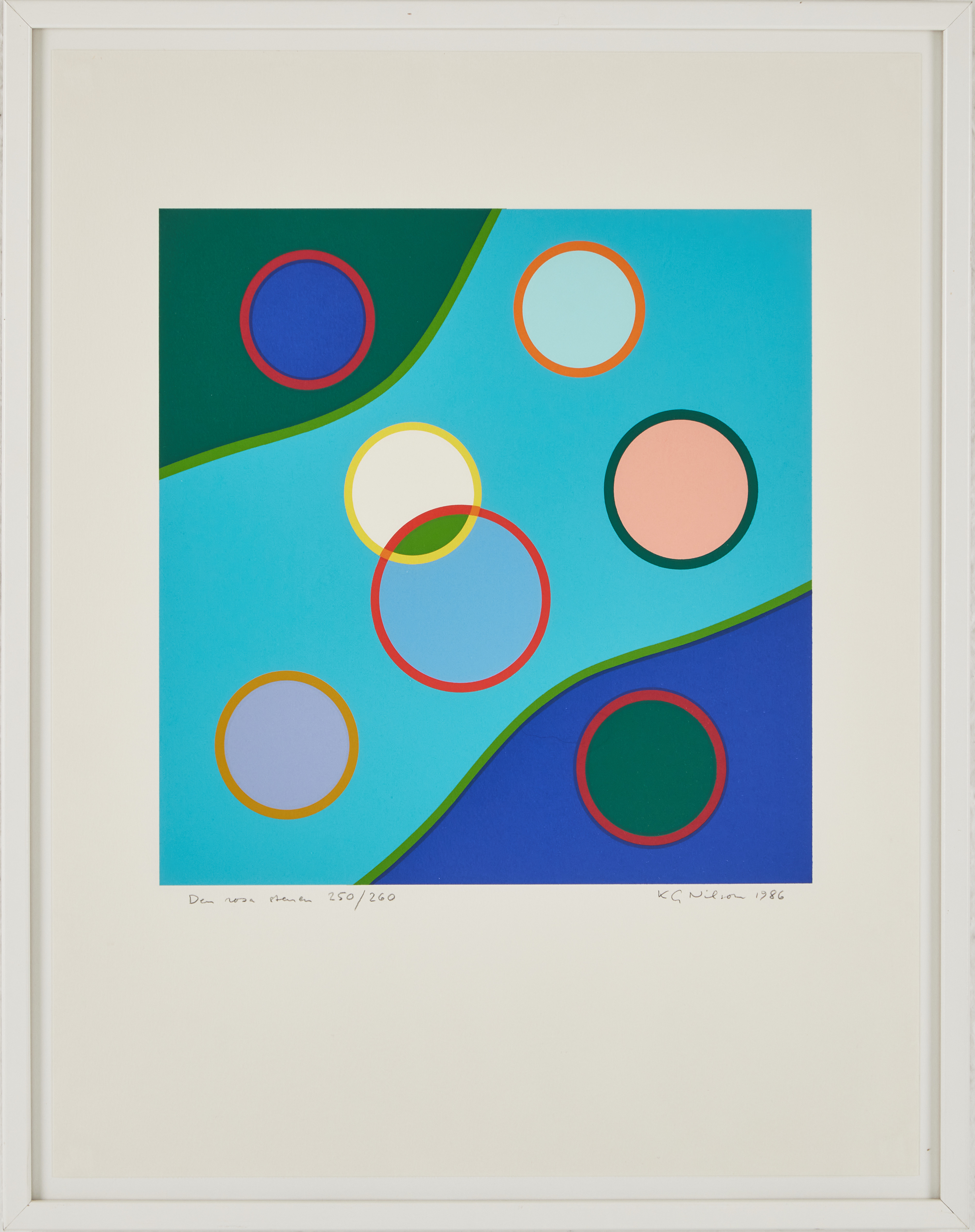 K G  NILSON. "Den rosa stenen", serigrafi, signerad K G Nilson 1986.