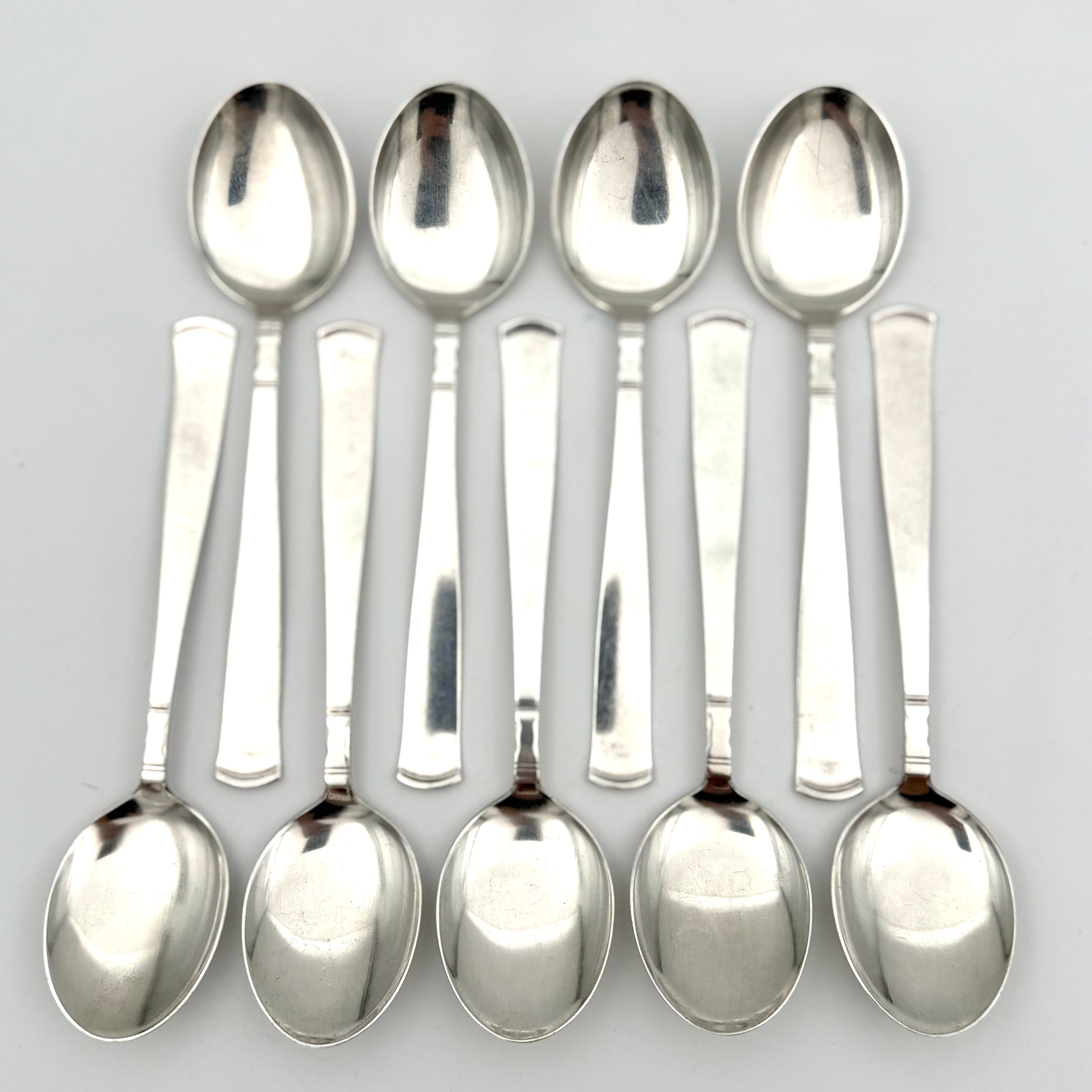 JACOB ÄNGMAN. Dessertskedar, 9 st, silver, modell Rosenholm, GAB, ca 1970-tal, total vikt ca 260 gr.