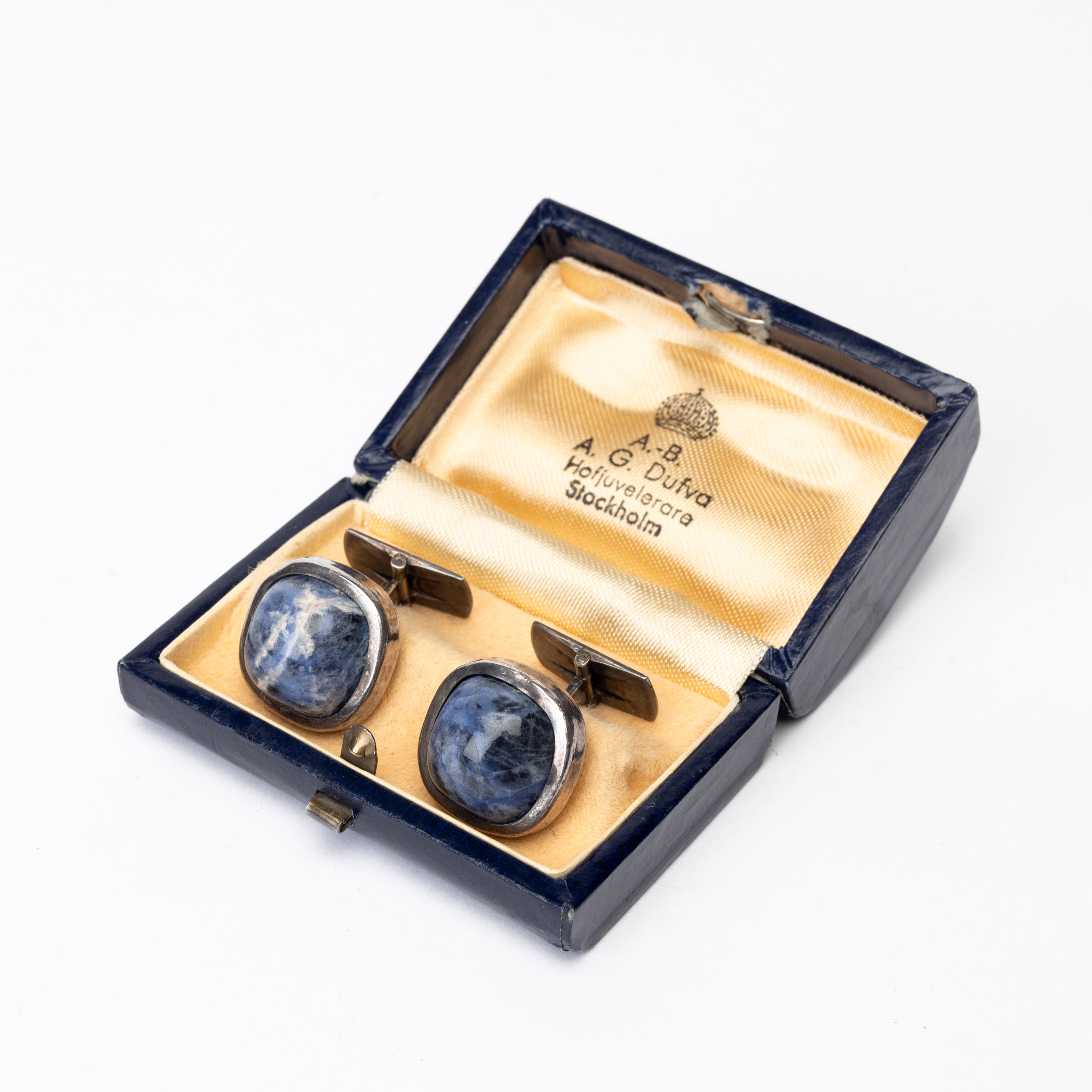 MANSCHETTKNAPPAR, silver och blå sten, Saarela Arvo, Enköping, 1962.