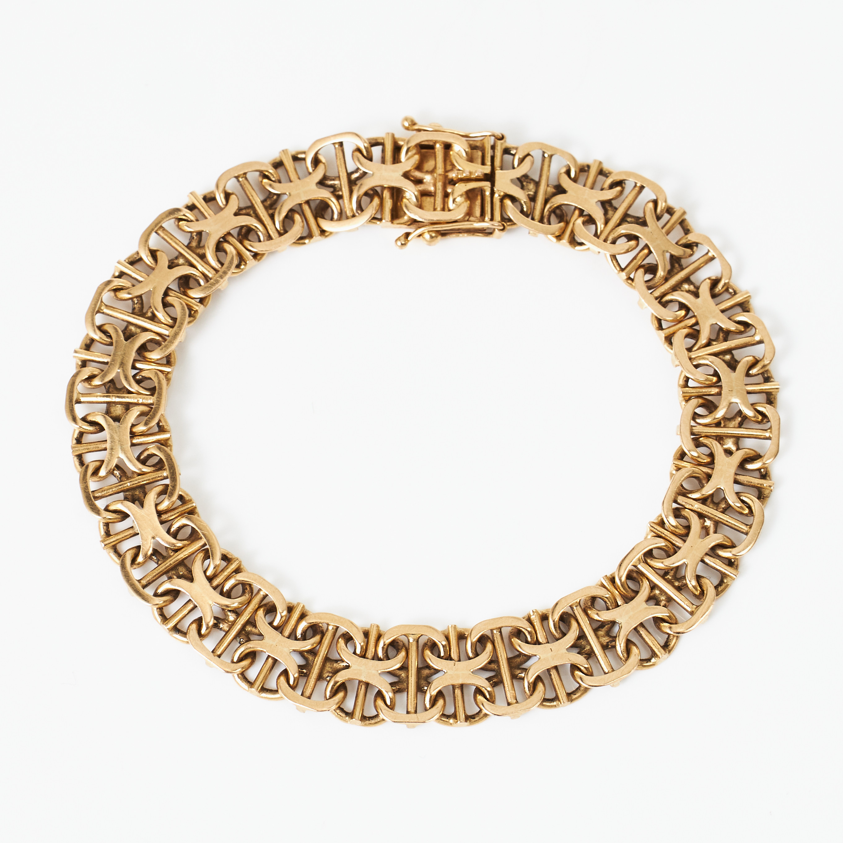 ARMBAND, 18 k guld, x-länk med stav, Ädelsmycken AB, Stockholm 1958.