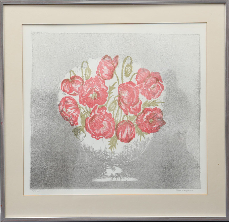 INGER KÄLLGREN. Blomster, färglitografi, signerad och numrerad.