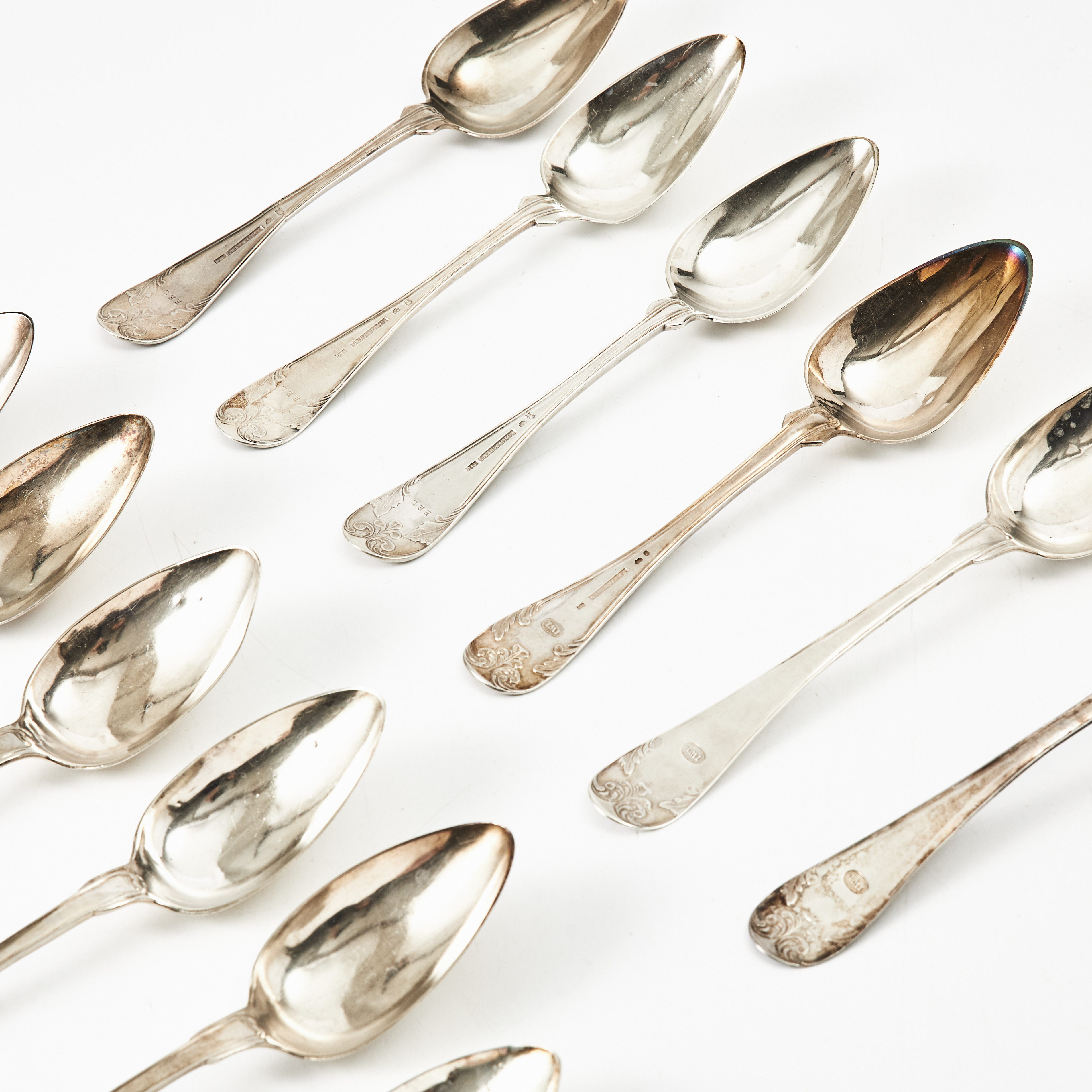 SKEDAR, 12 st., snarlika, silver, 1800-tal, varierande årtal.