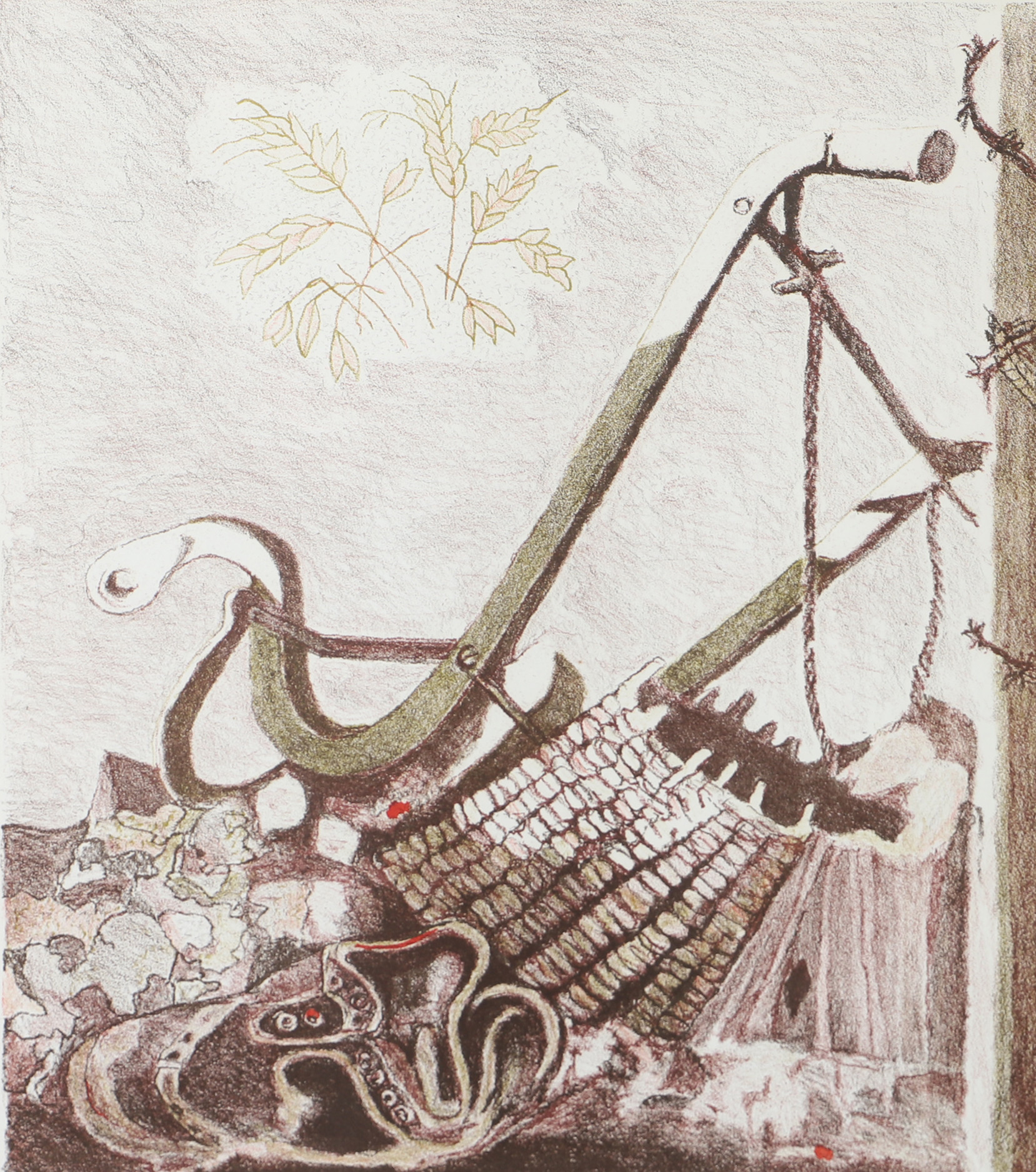 AXEL OLSON. Komposition, färglitografi, signerad.