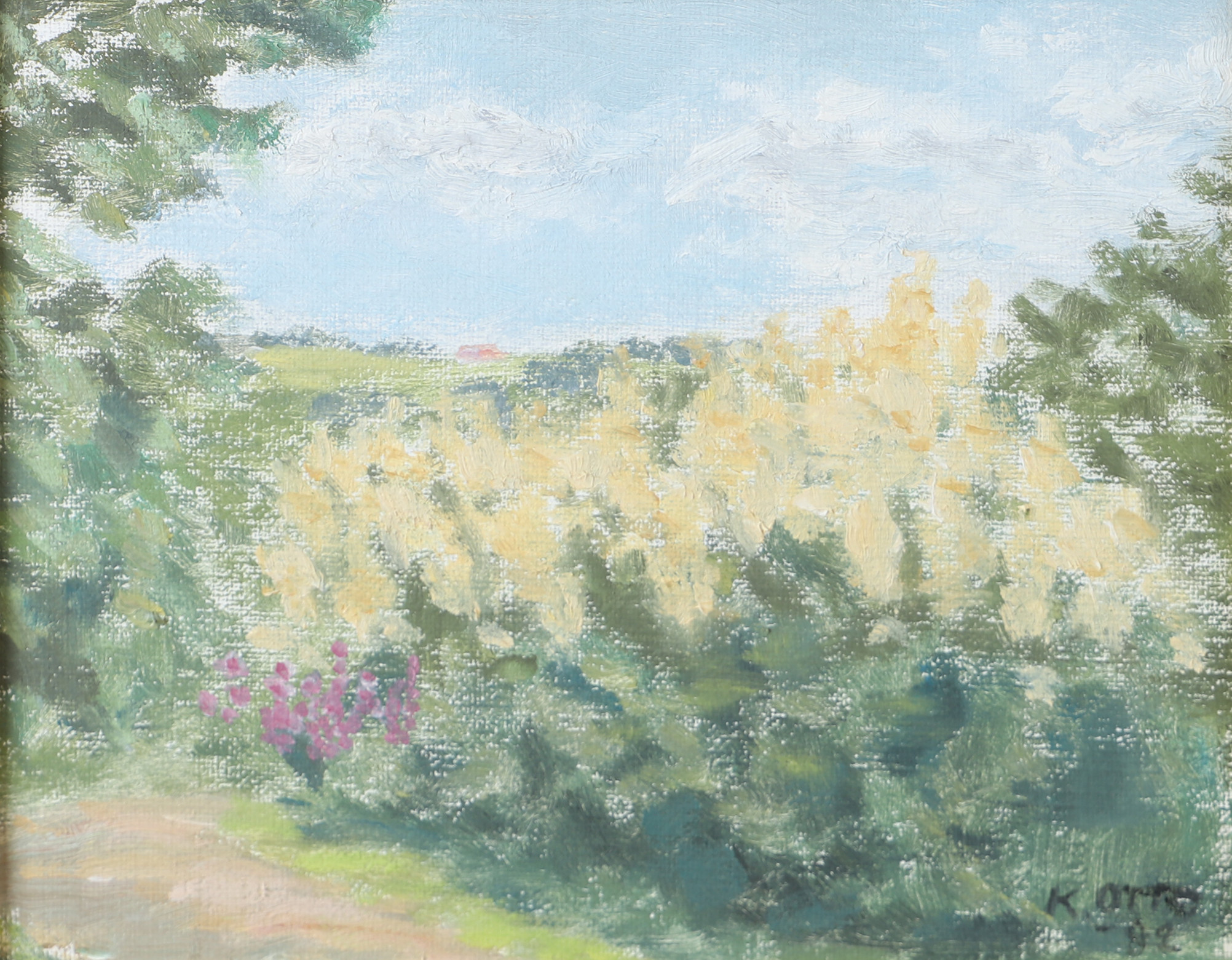 OIDENTIFIERAD KONSTNÄR. Landskap, olja på duk, signerad K. Otto -92.