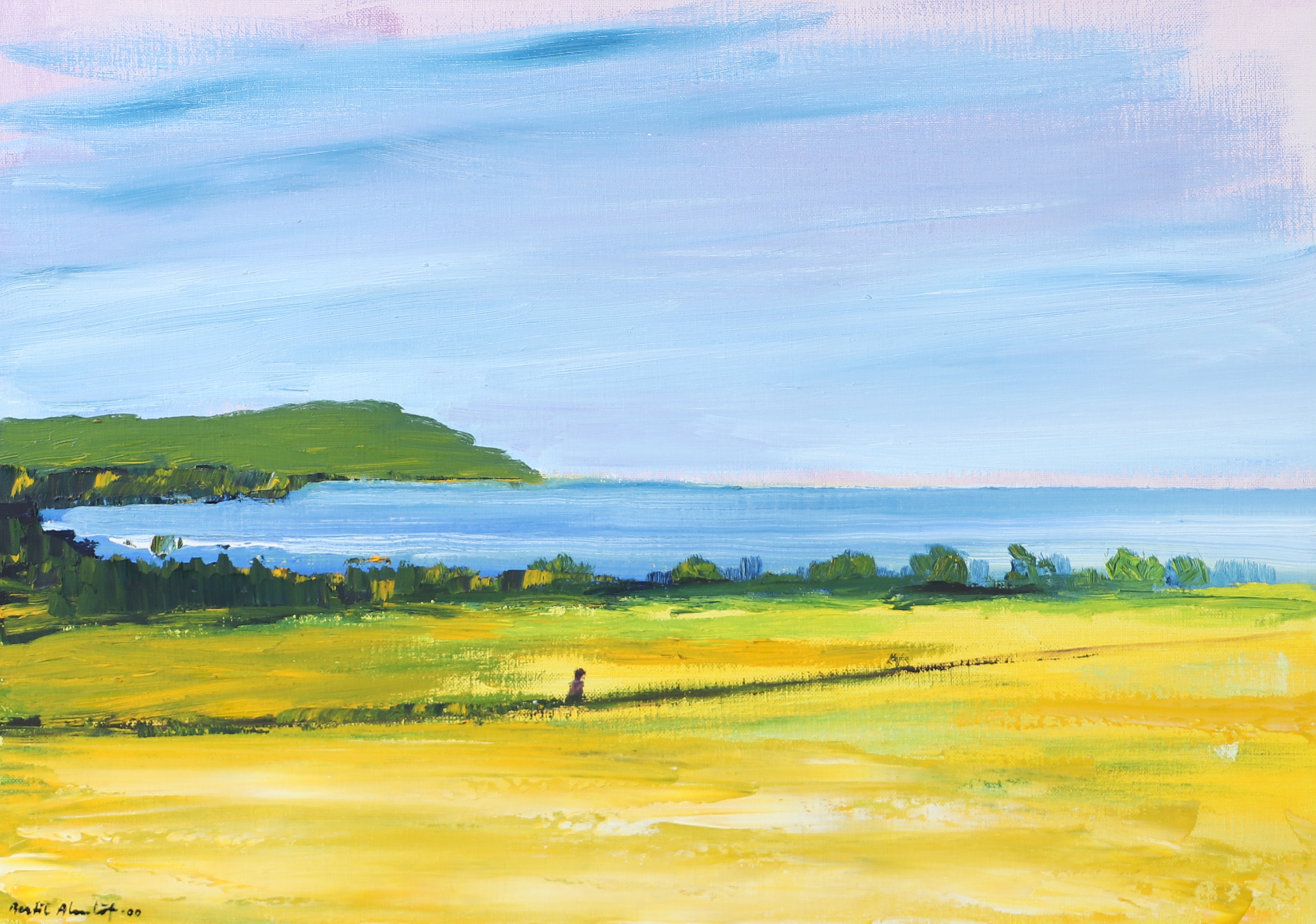 BERTIL  ALMLÖF. "Strandbild", olja på duk, signerad.