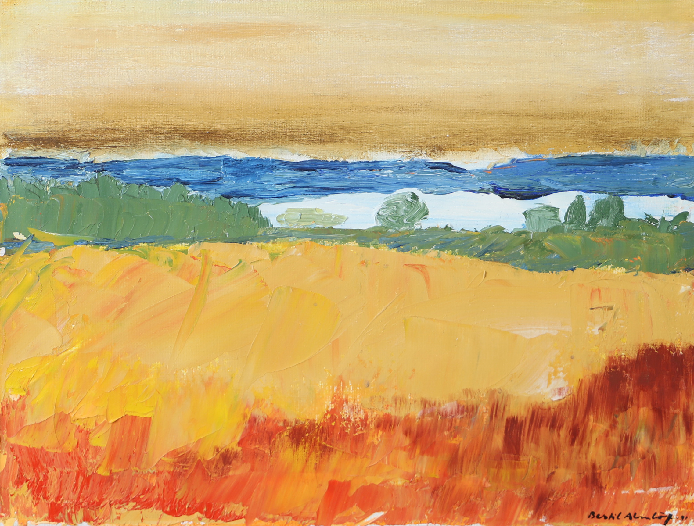 BERTIL  ALMLÖF. "Strandbild", olja på duk, signerad.