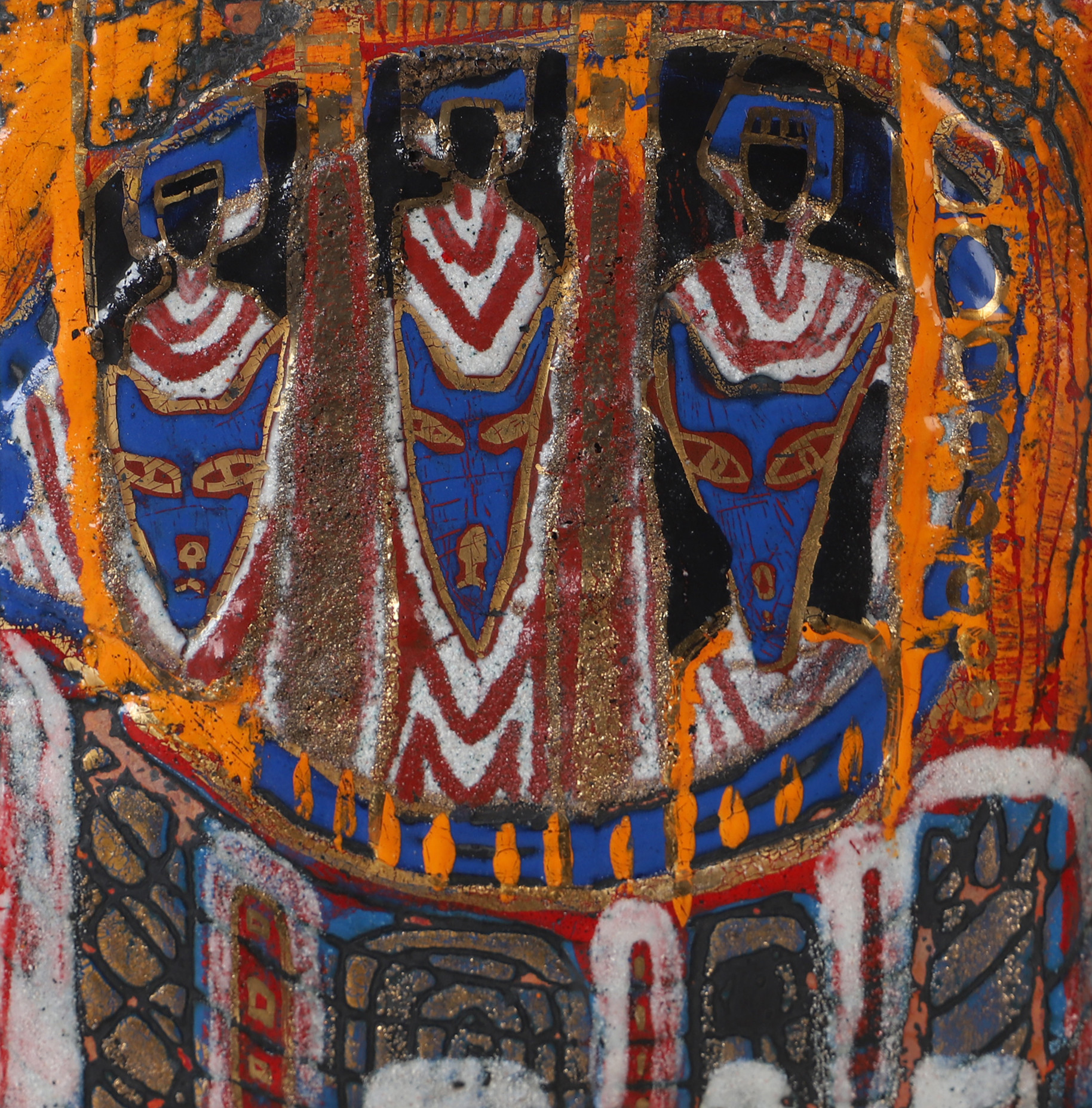 OKÄND KONSTNÄR. 3 vise män, blandteknik på plåt, osignerad.