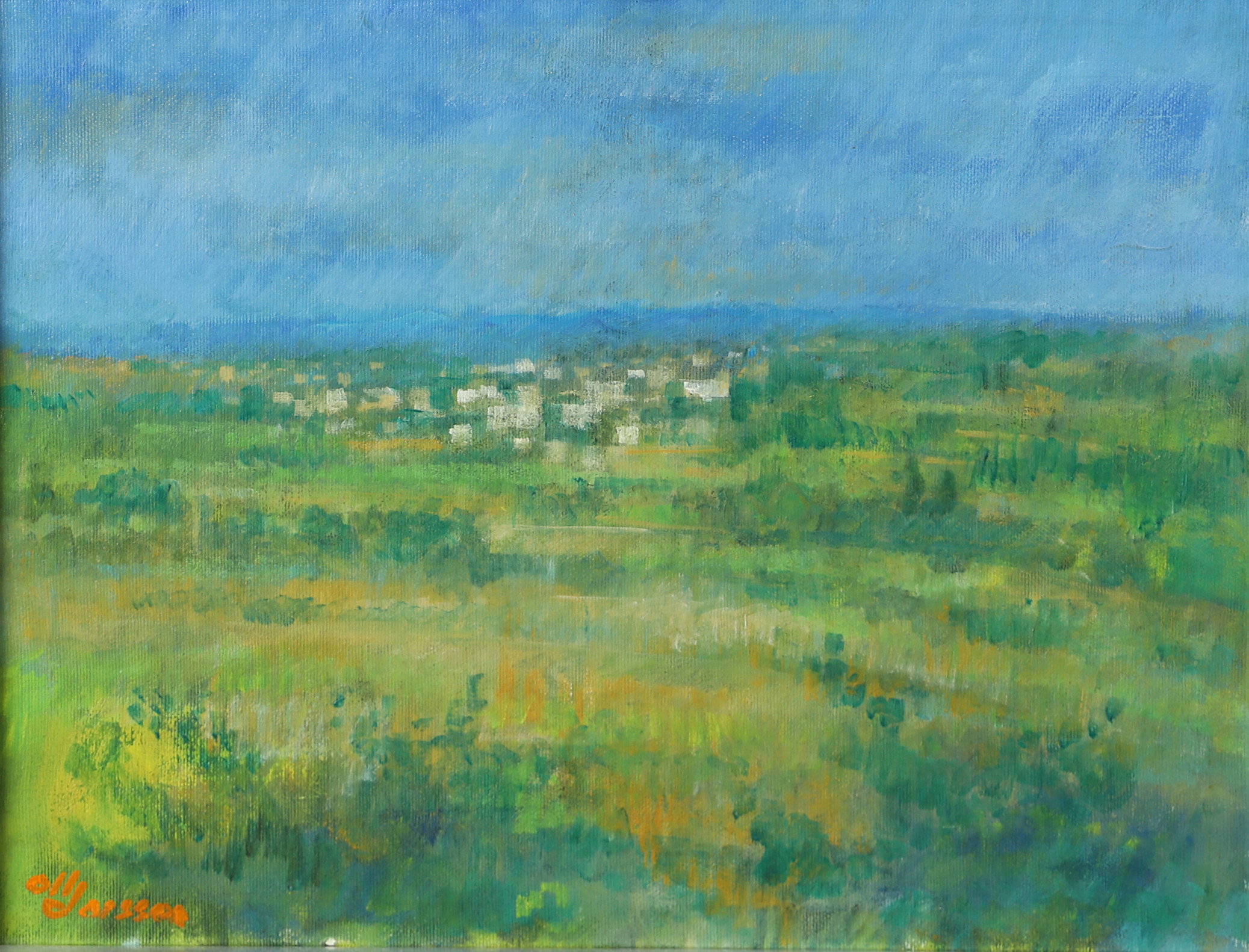 OLLE LARSSON. "Sydfransk by", olja på duk, signerad.