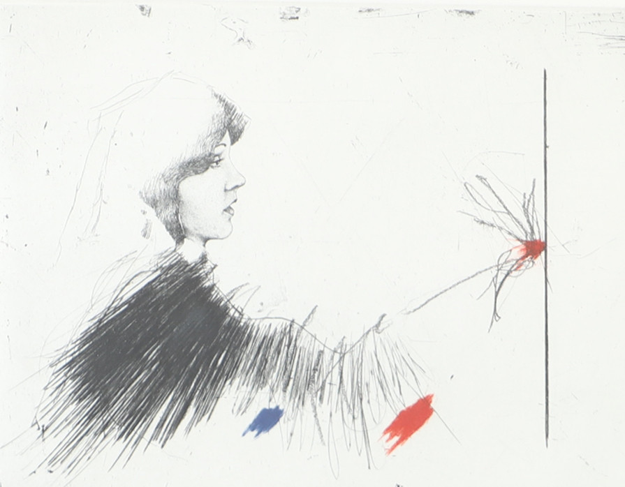 PER MEDSTRAND. Målande kvinna, etsning, signerad -82.