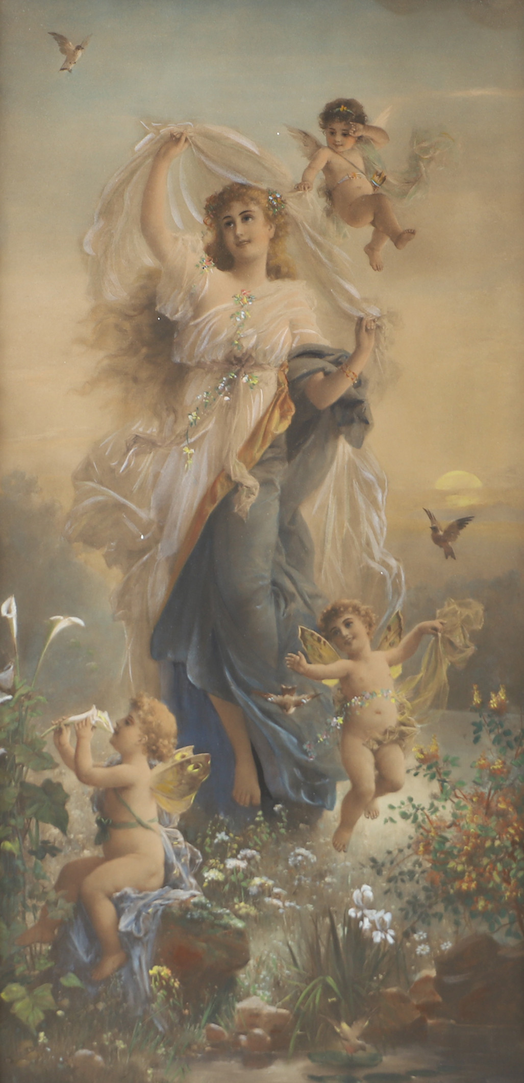 OIDENTIFIERAD KONSTNÄR. EFTER. Kvinna och putti, oljetryck, sekelskiftet 1800/1900.