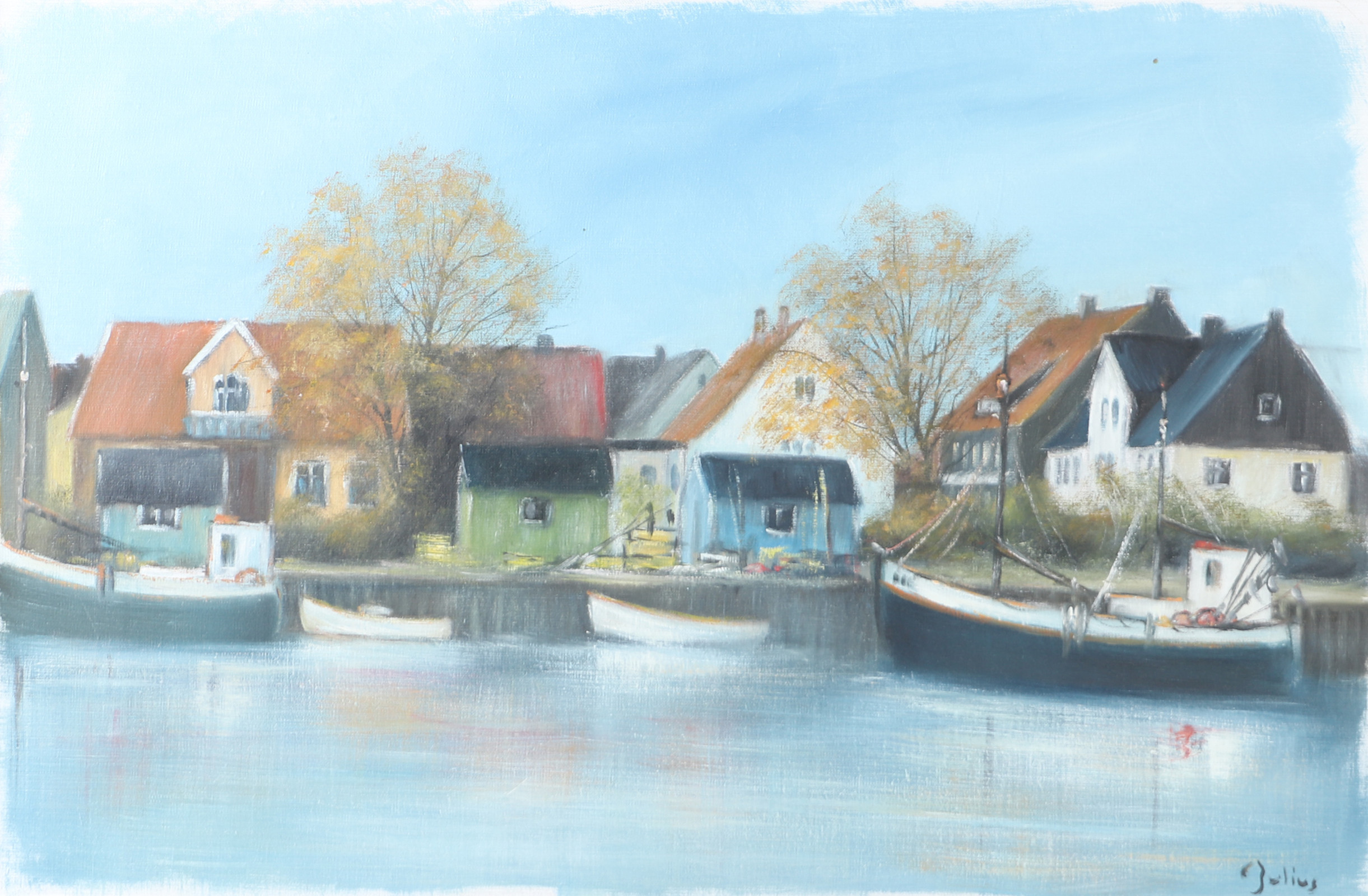 CARL JULIUS. "Råå hamn", olja på duk, signerad C. Julius.