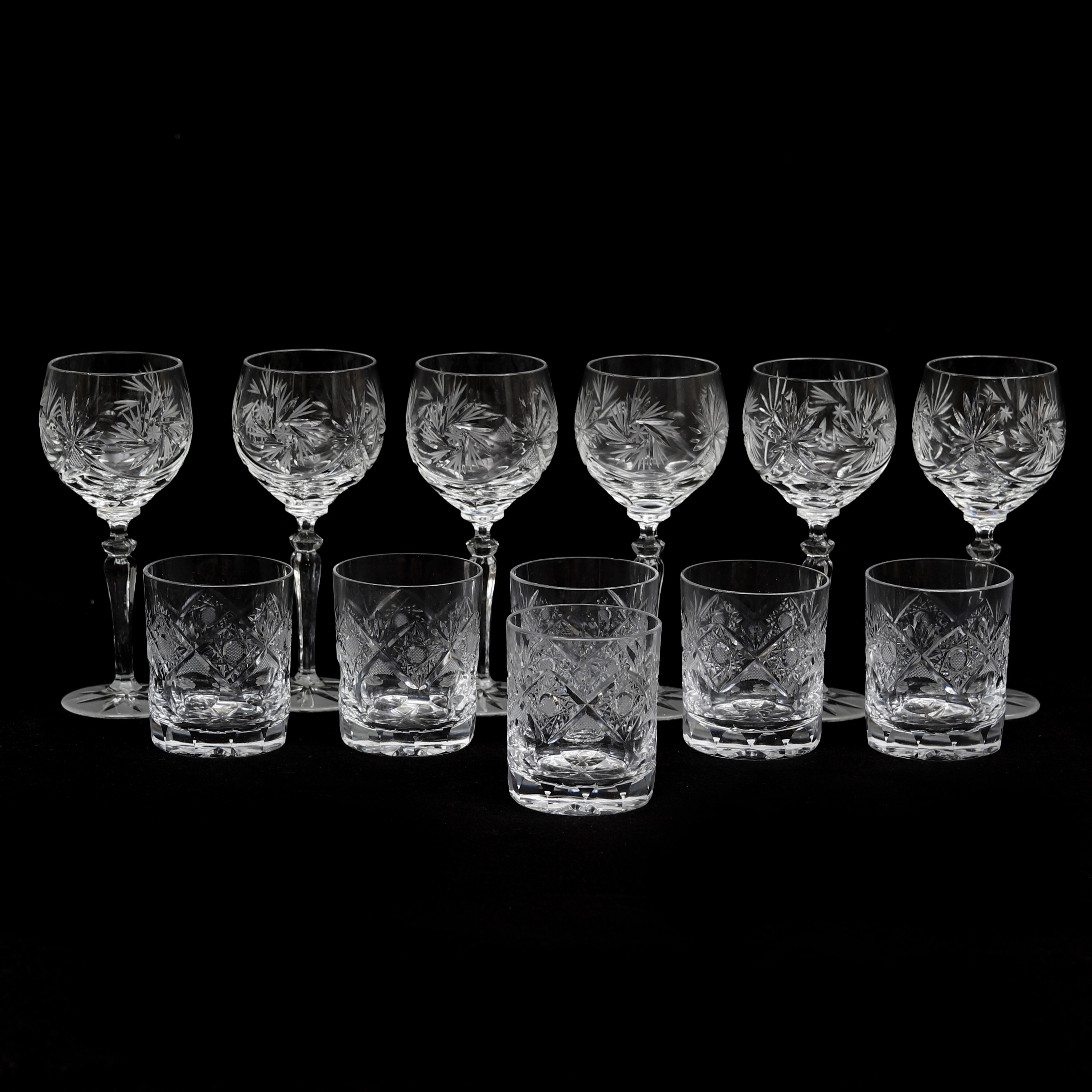 VINGLAS OCH SELTERGLAS, 6+6 st, 1900-talets andra hälft.
