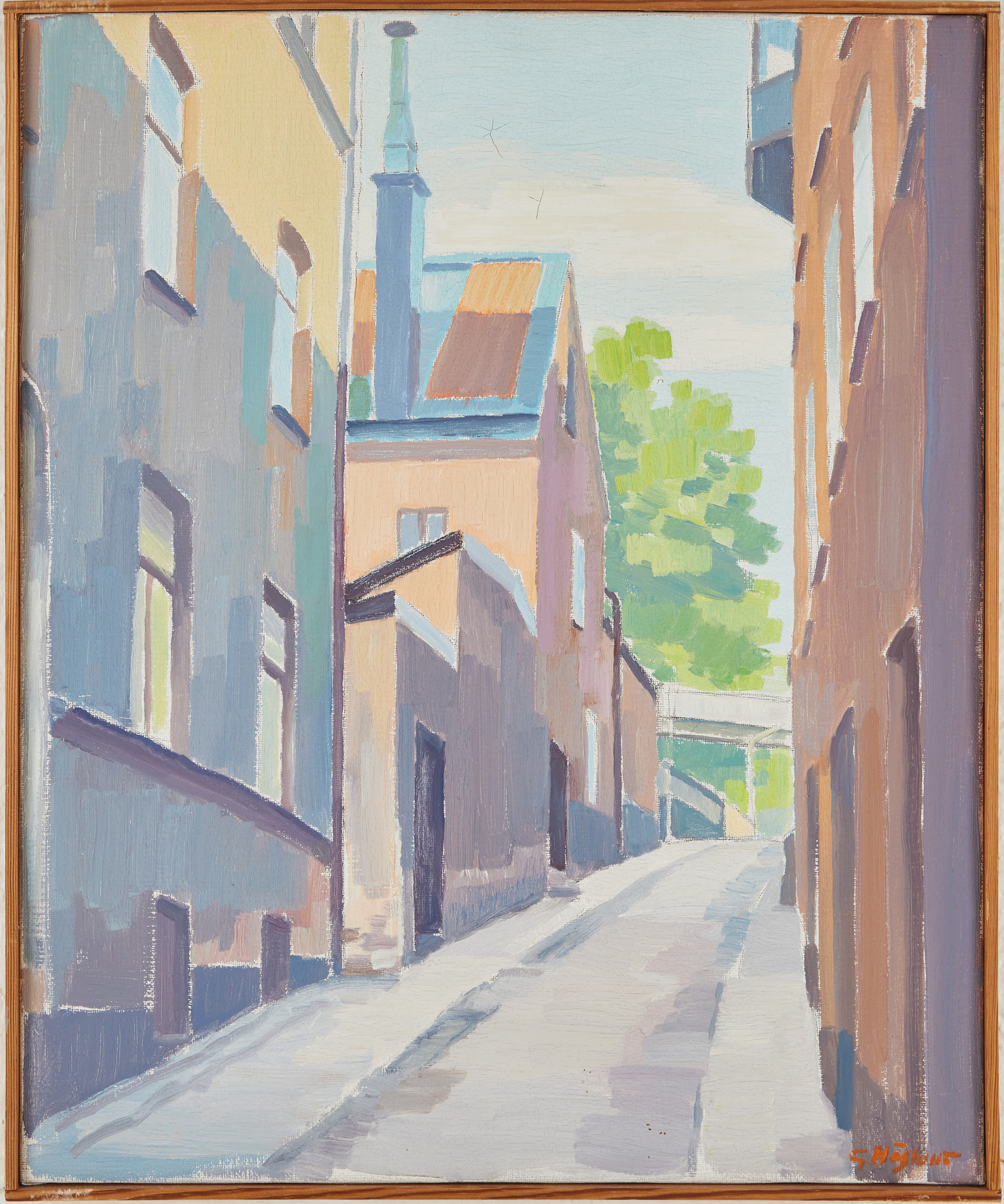 GUSTAF HÖGLUND (1910-1994): Klevgränd, söder i Stockholm, olja på duk, signerad G.Höglund.