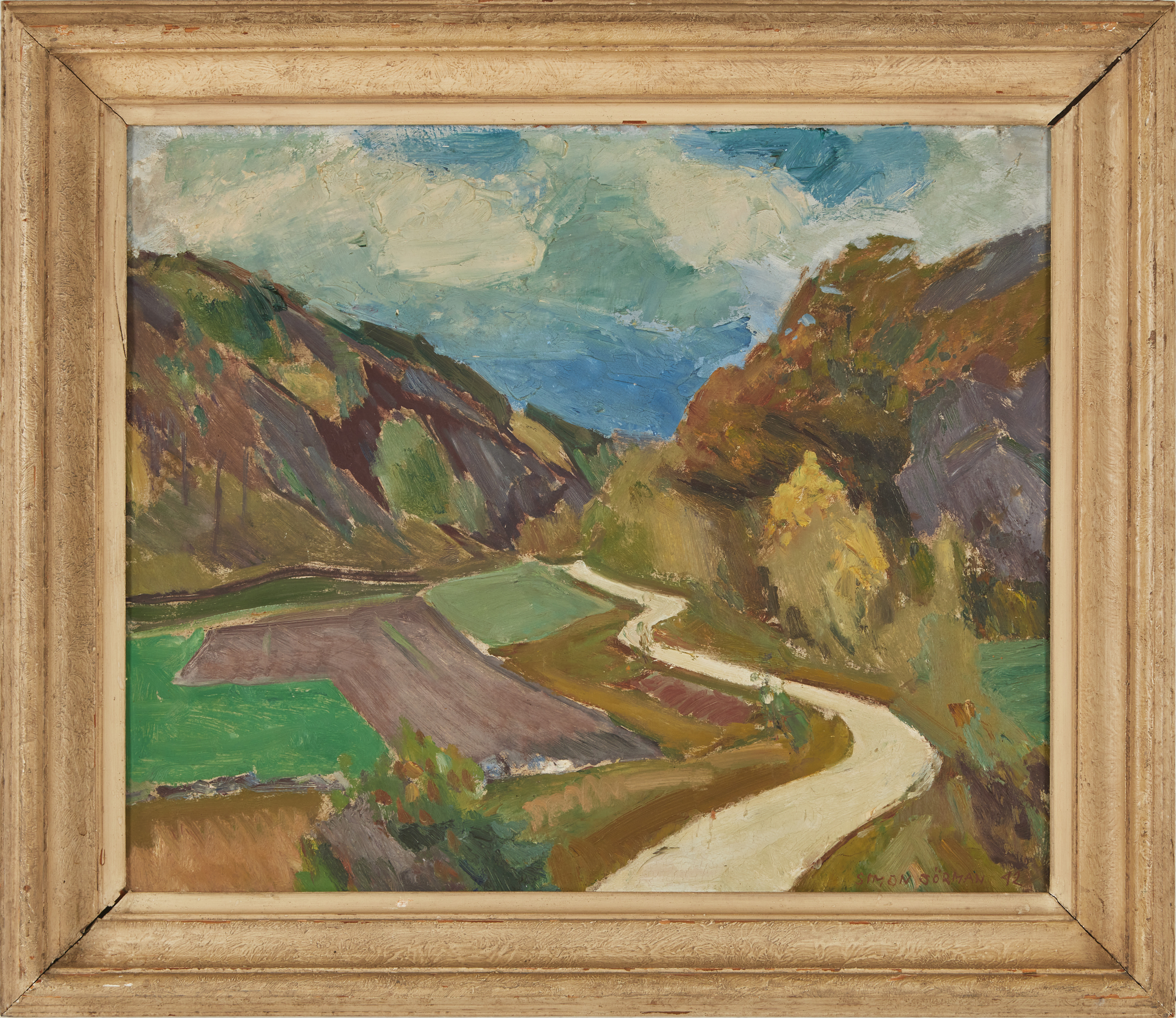 SIMON SÖRMAN (Sverige 1905-1963): Bohuslänskt landskap, olja på pannå, signerad Simon Sörman-42.