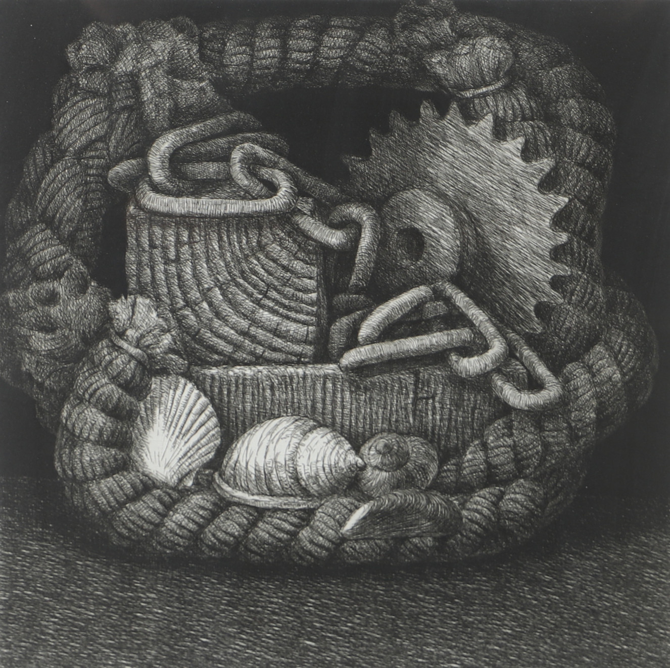 INGRID MILLER. "Strandfynd", etsning, signerad -83.