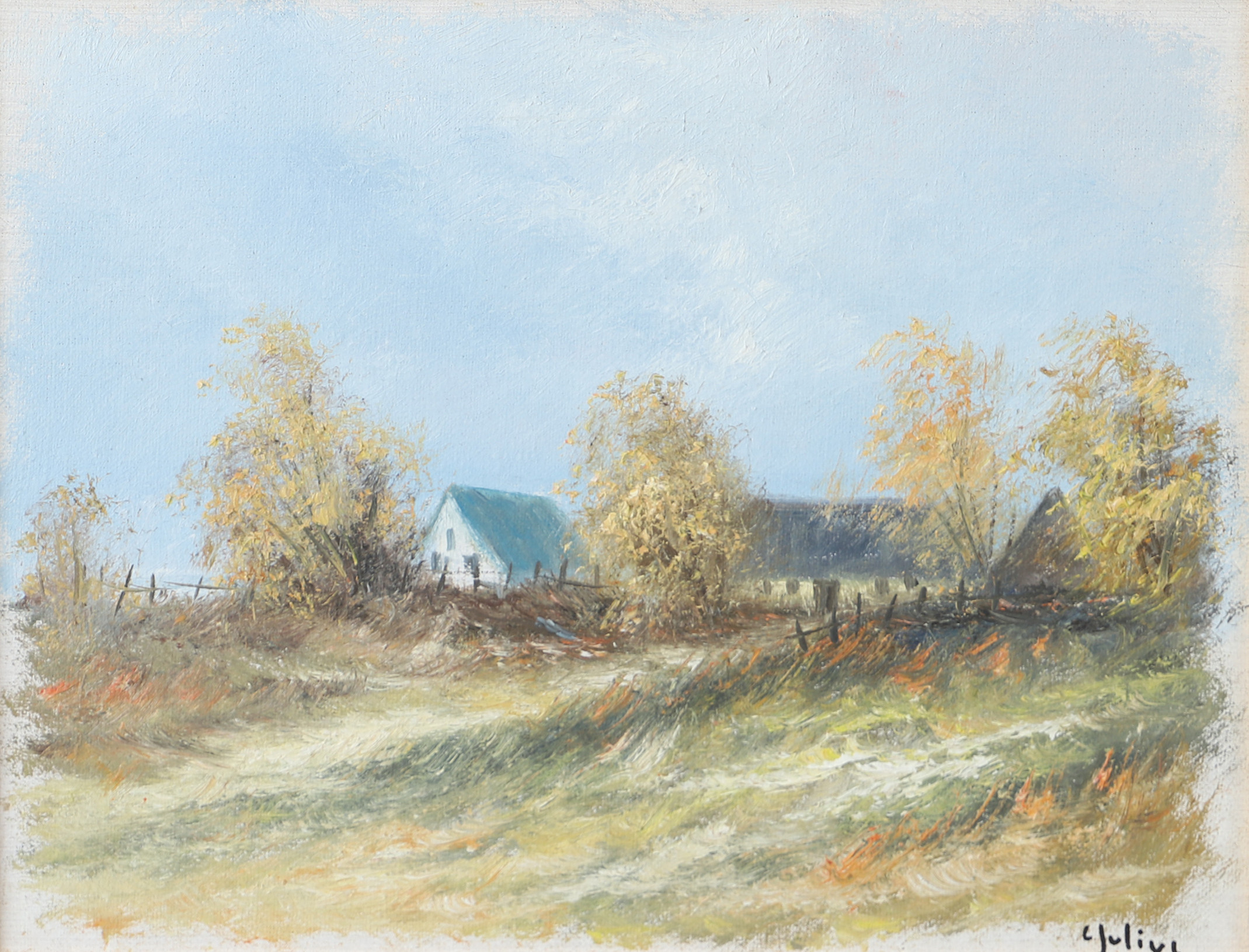 CARL JULIUS. Landskap med gård, olja på duk, signerad C. Julius.