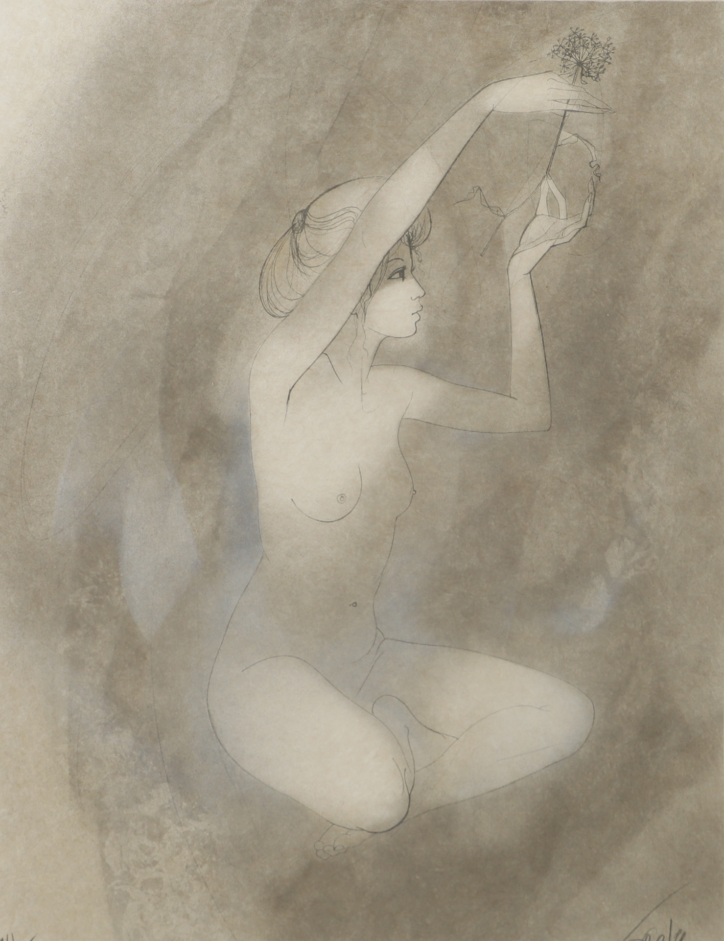 JEAN BAPTISTE VALADIE. Kvinnostudie, färglitografi, signerad.