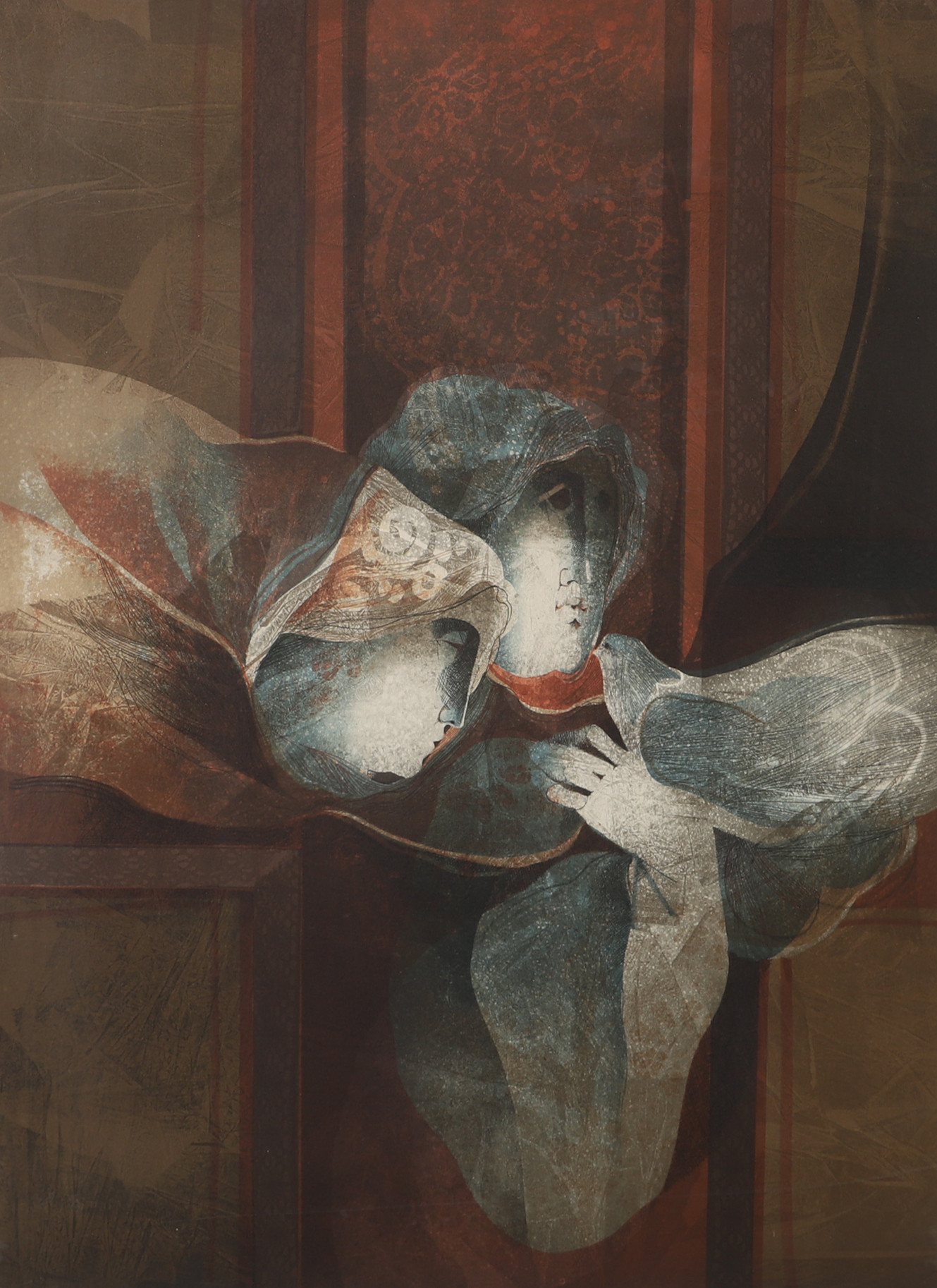 ALVAR SUÑOL. Kvinnor, färglitografi, signerad Alvar.