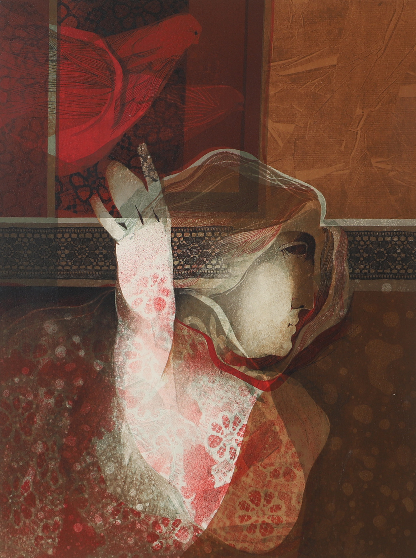 ALVAR SUÑOL. Kvinna, färglitografi, signerad Alvar.