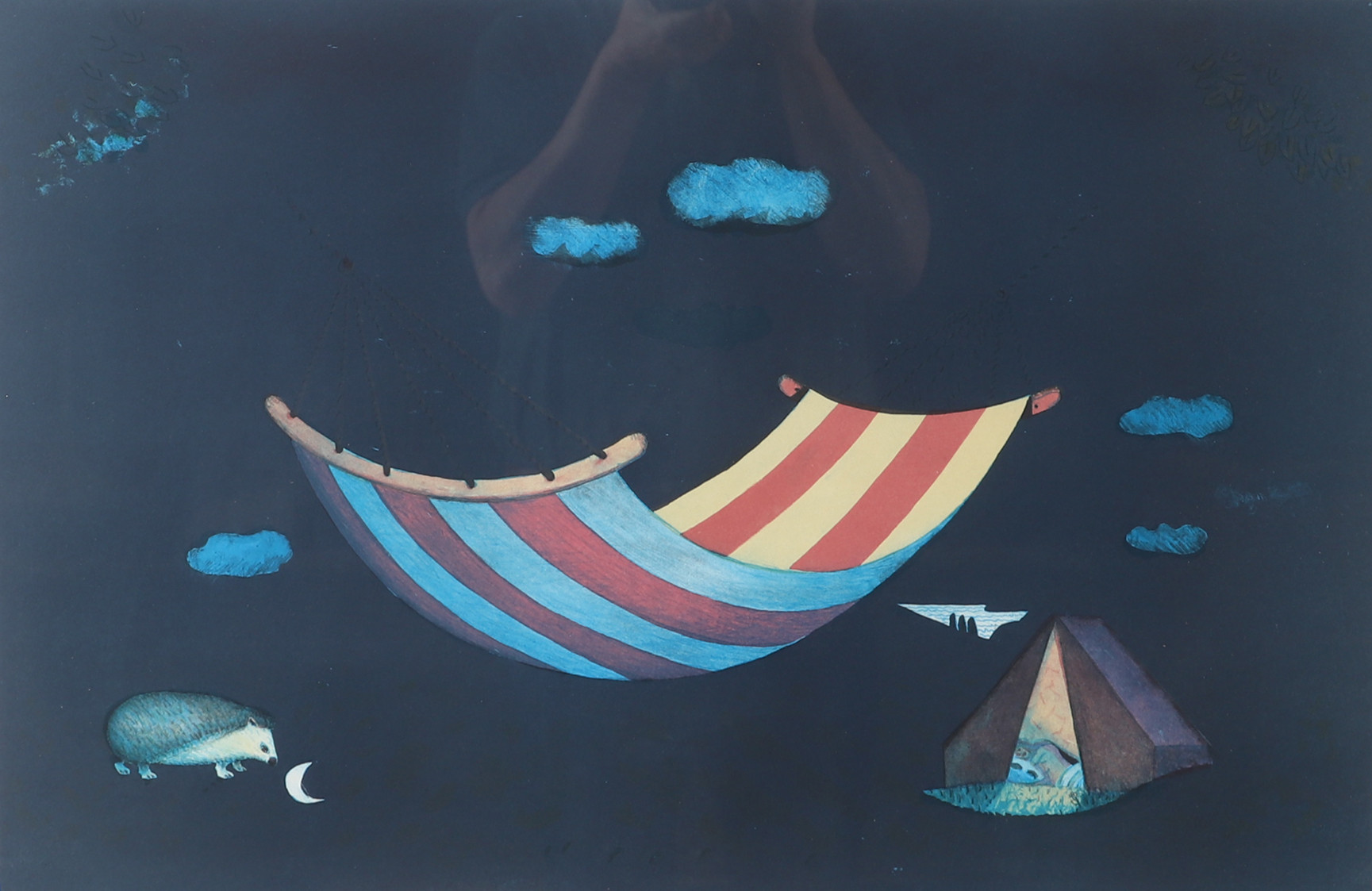 GÖRAN FOLCKER. Hängmatta, grafiskt blad, signerad G.F.