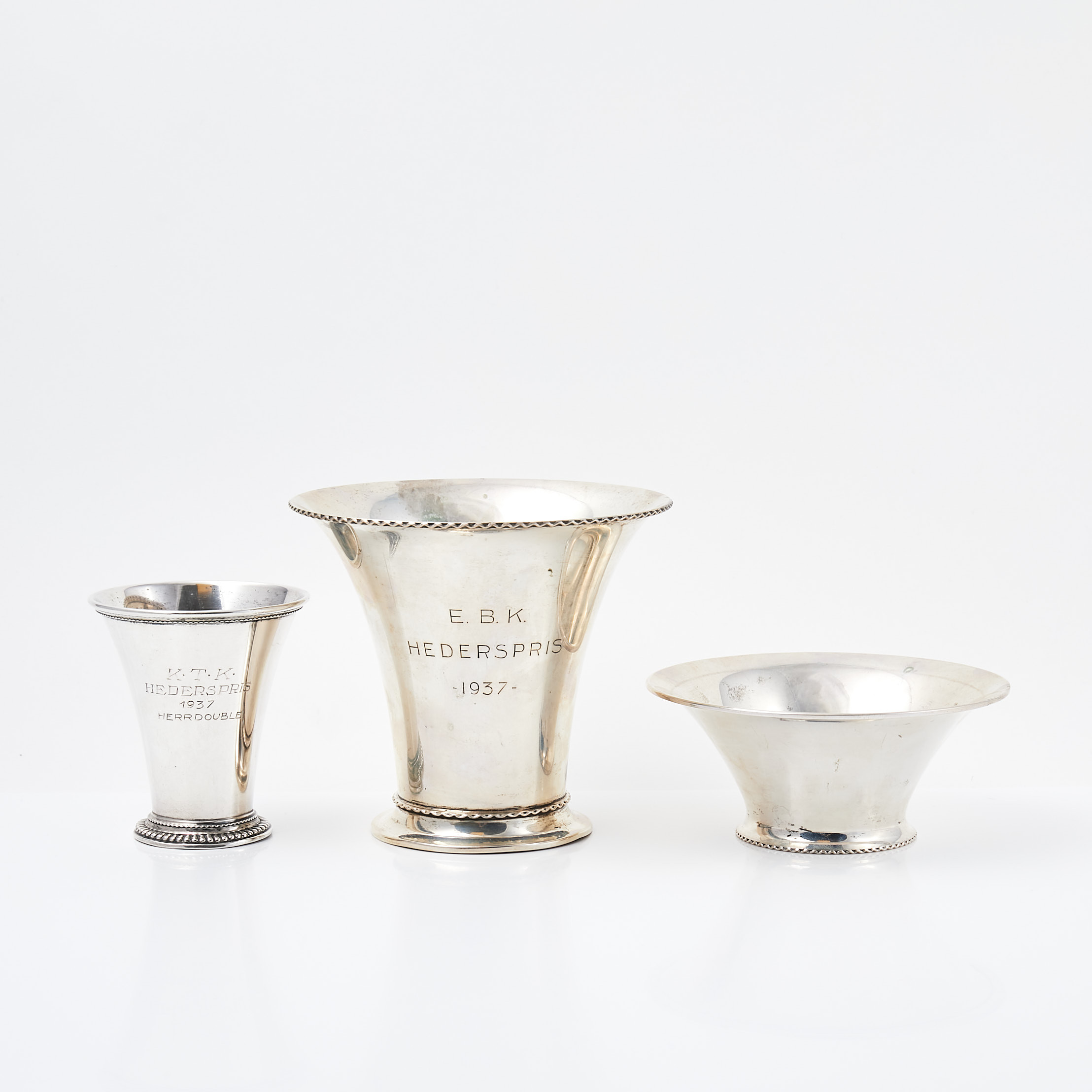 POKALER SAMT SKÅL, 3 delar, silver, MGAB, 1930-tal.