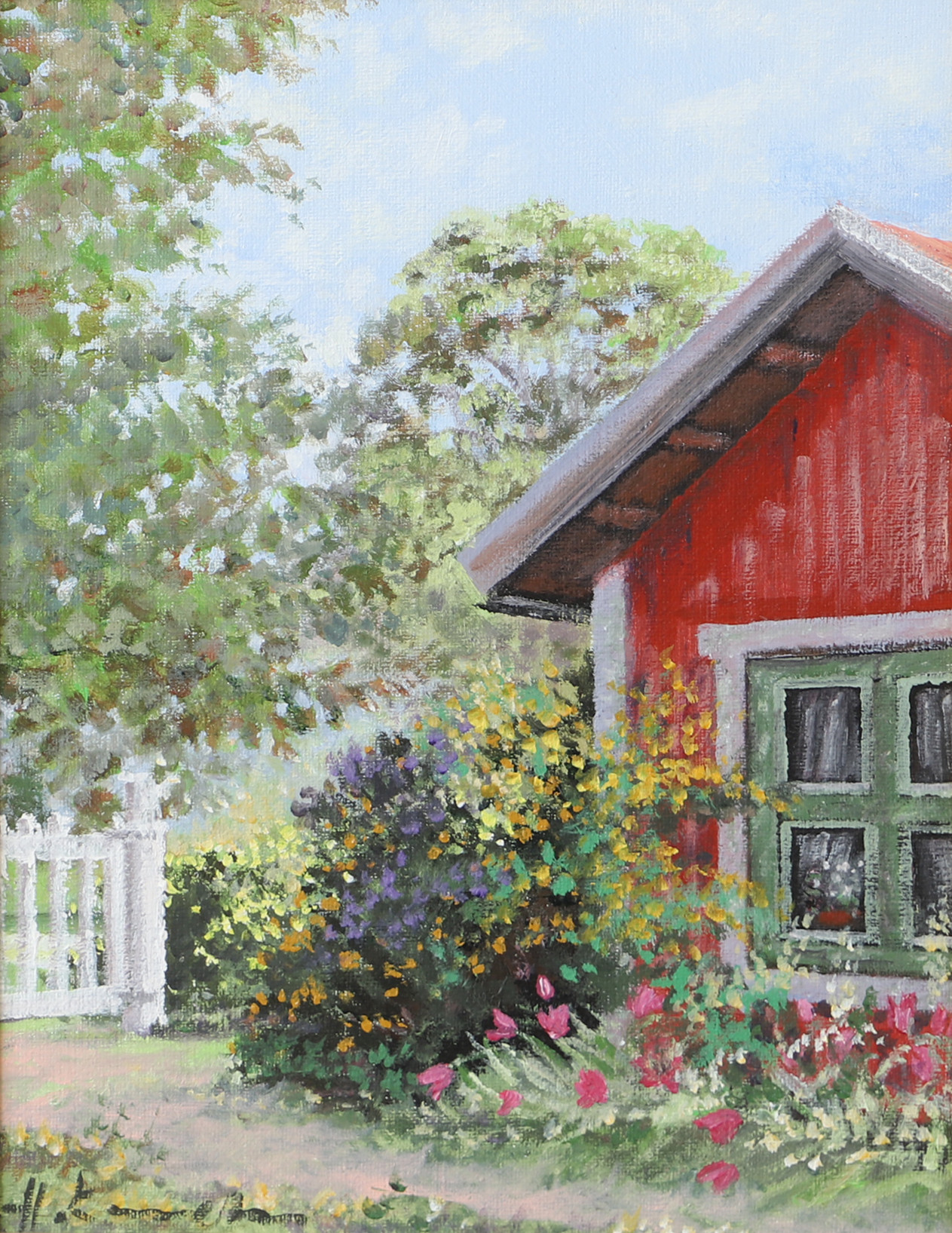 OIDENTIFIERAD KONSTNÄR. Sommarhuset, olja på duk, otydligt signerad.