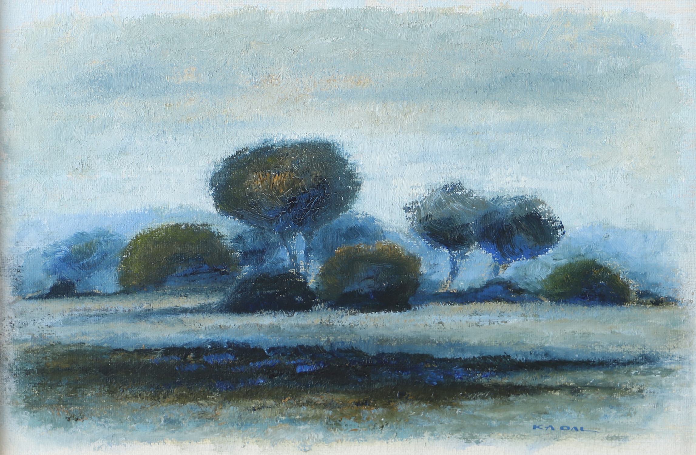 KARL ARVID DAL. "Skymning Stehag Skåne", olja på pannå, signerad K.A. Dal.