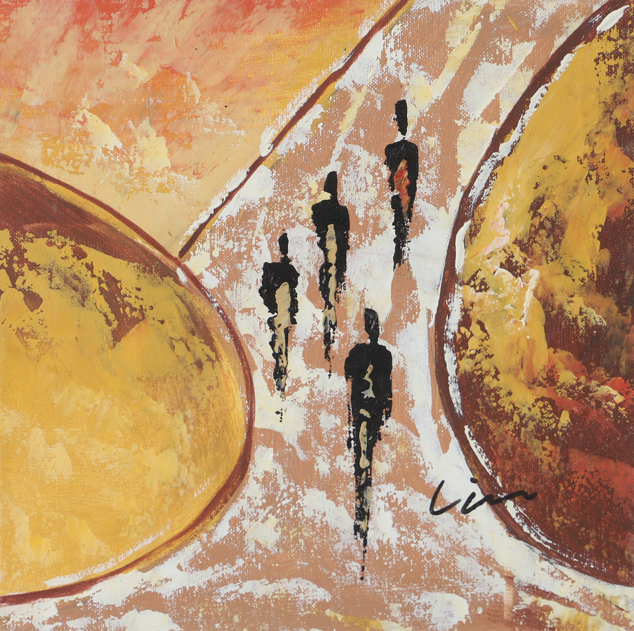 OIDENTIFIERAD KONSTNÄR. Komposition med figurer, olja på duk, otydligt signerad.