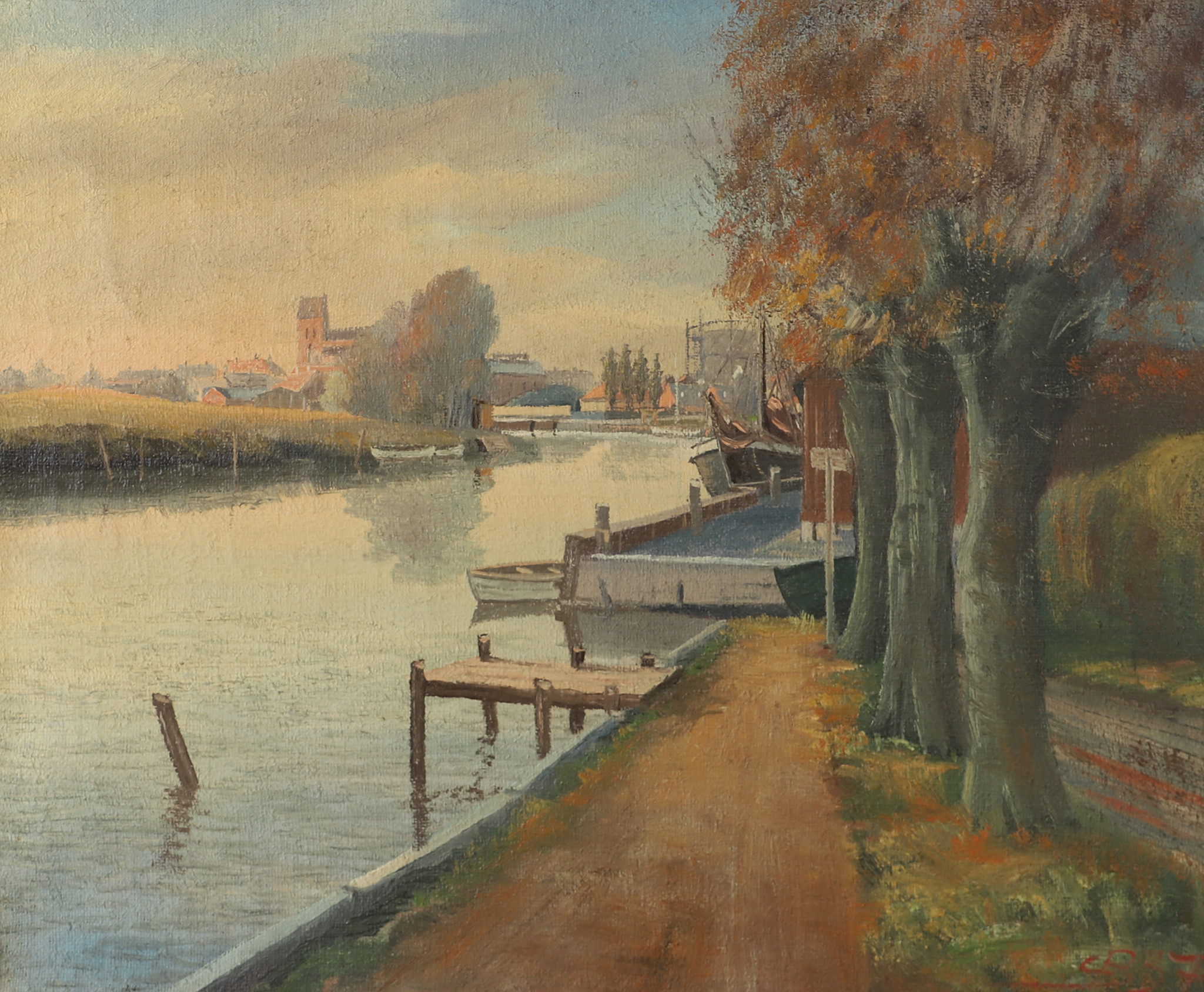 OIDENTIFIERAD KONSTNÄR. Landskap med vattendrag, olja på duk, otydligt signerad.