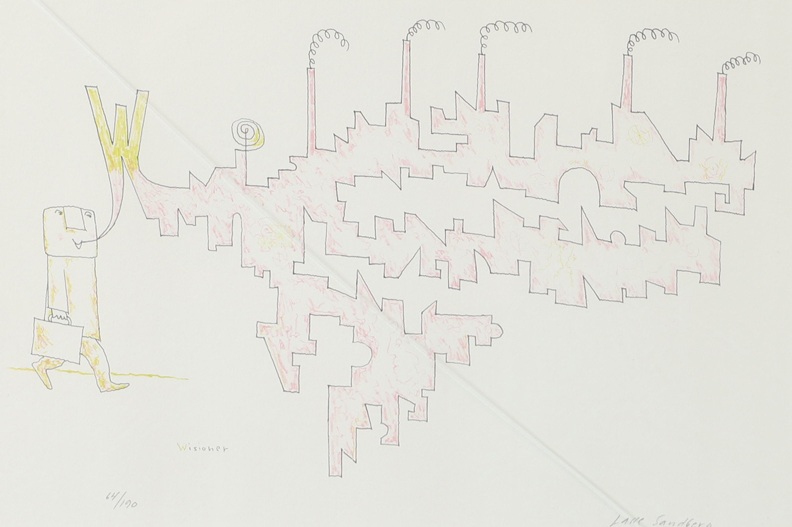 LASSE SANDBERG. "Wisioner", färglitografi, signerad.