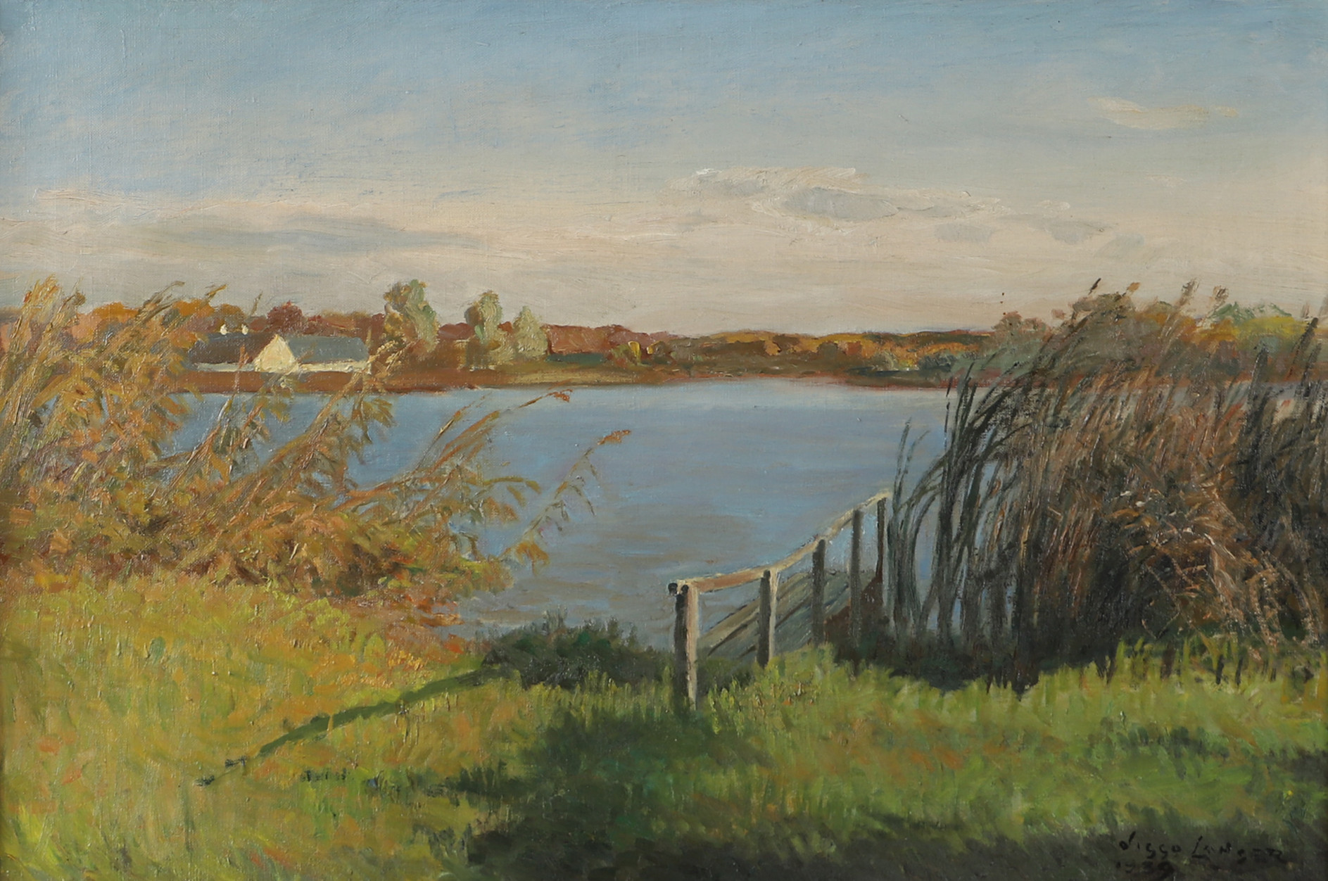 VIGGO LANGER. Sjölandskap, olja på duk, signerad 1939.