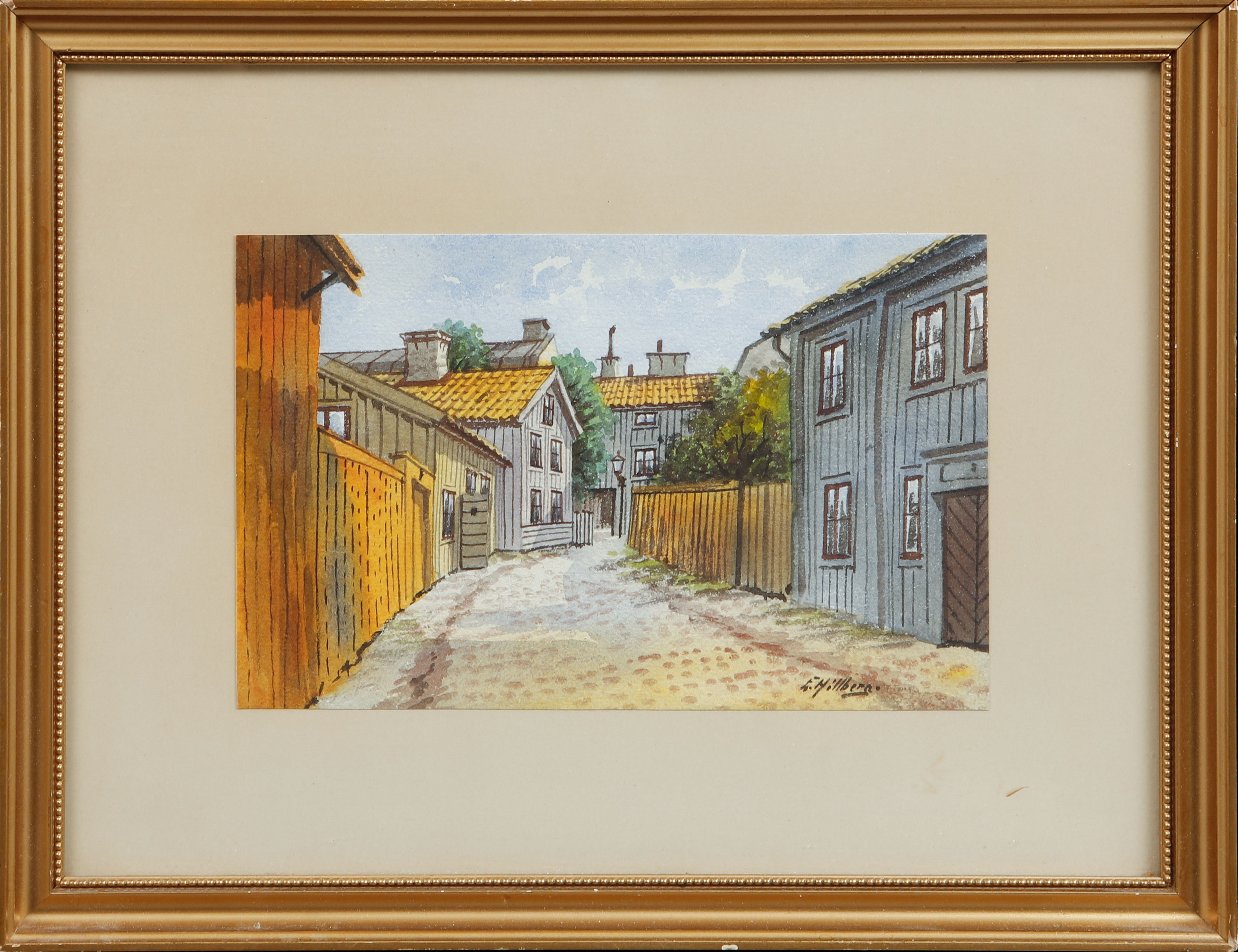 EINAR HILLBERG. Akvareller, 4 st, motiv från Göteborg.