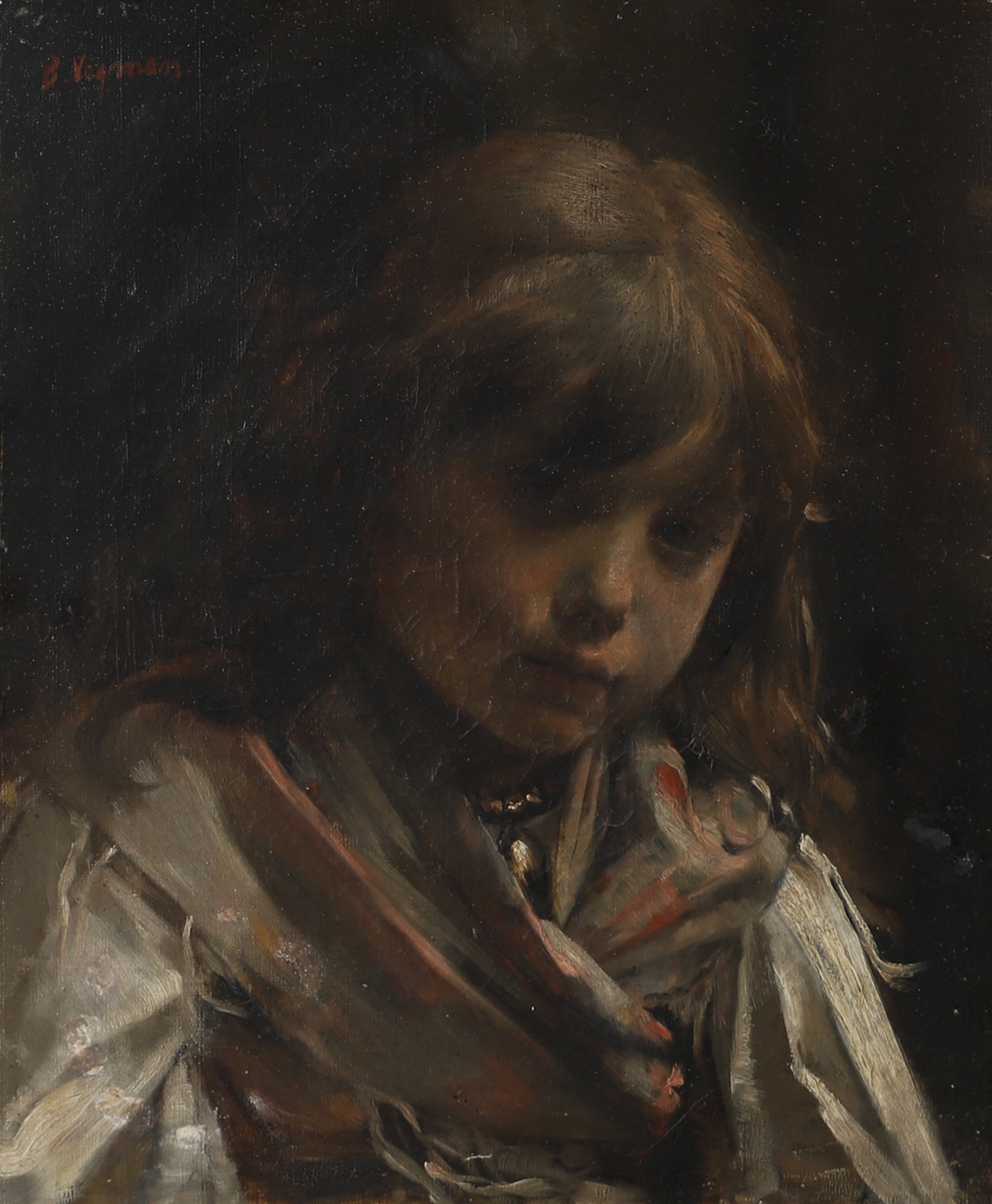 OIDENTIFIERAD KONSTNÄR. Flickporträtt, olja på duk, signerad B. Vegman.