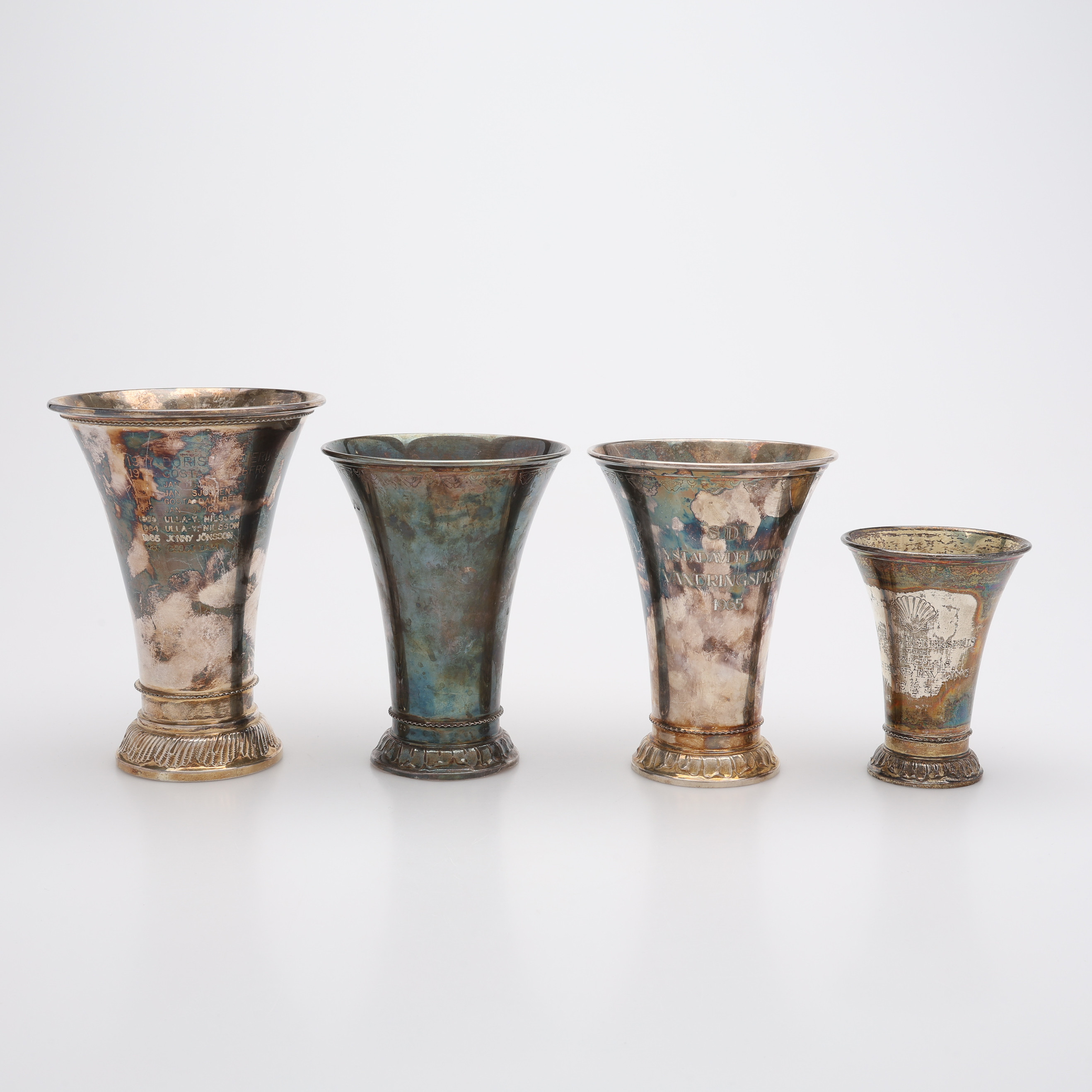 POKALER, FYRA STYCKEN, SILVER, GAB SAMT MGAB, TOTAL VIKT CA 706 GRAM.