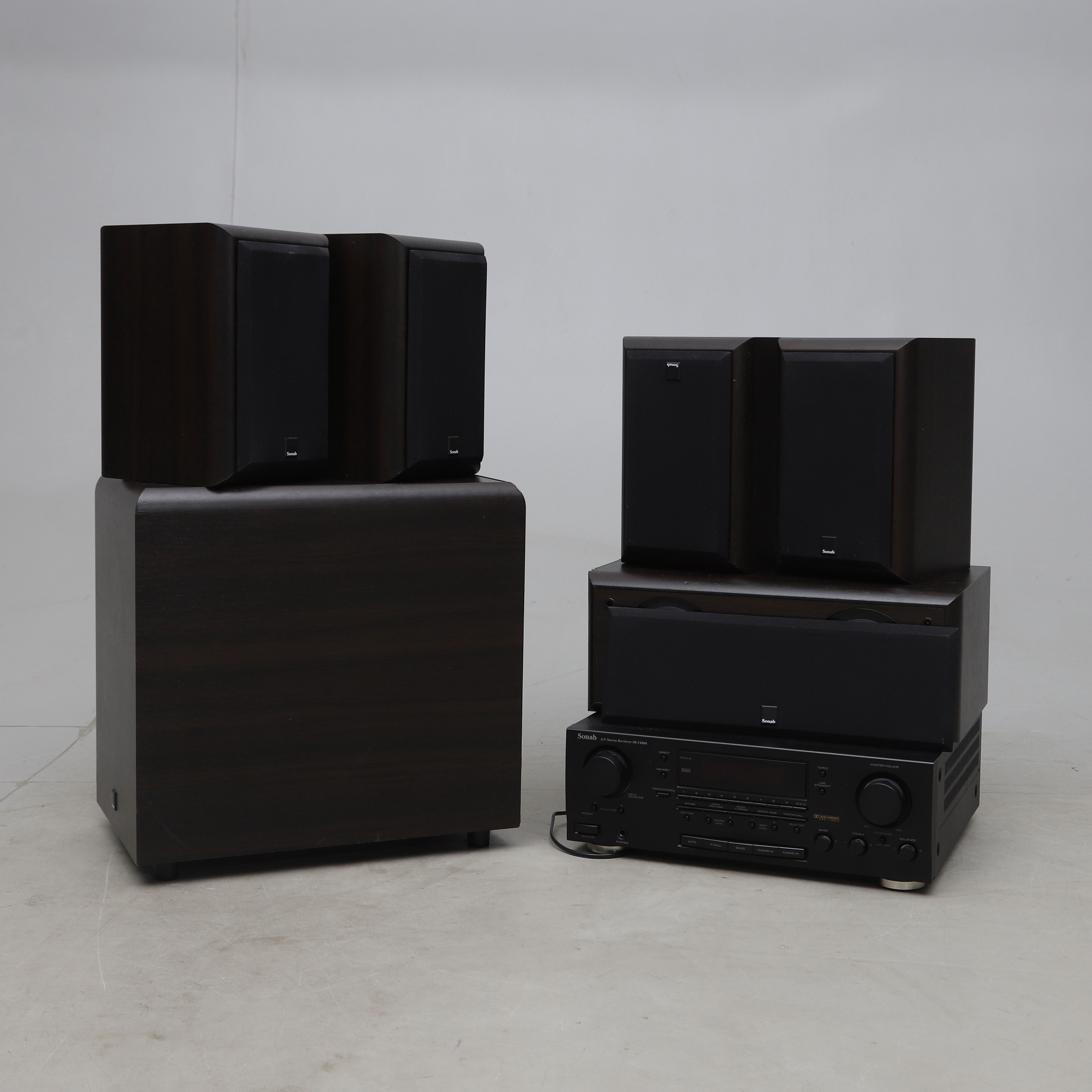 LJUDSYSTEM, Sonab, ca 7 delar, bland annat CB-101- subwoofer och CS-101- Monitor Loudspeaker System, 1990-tal.