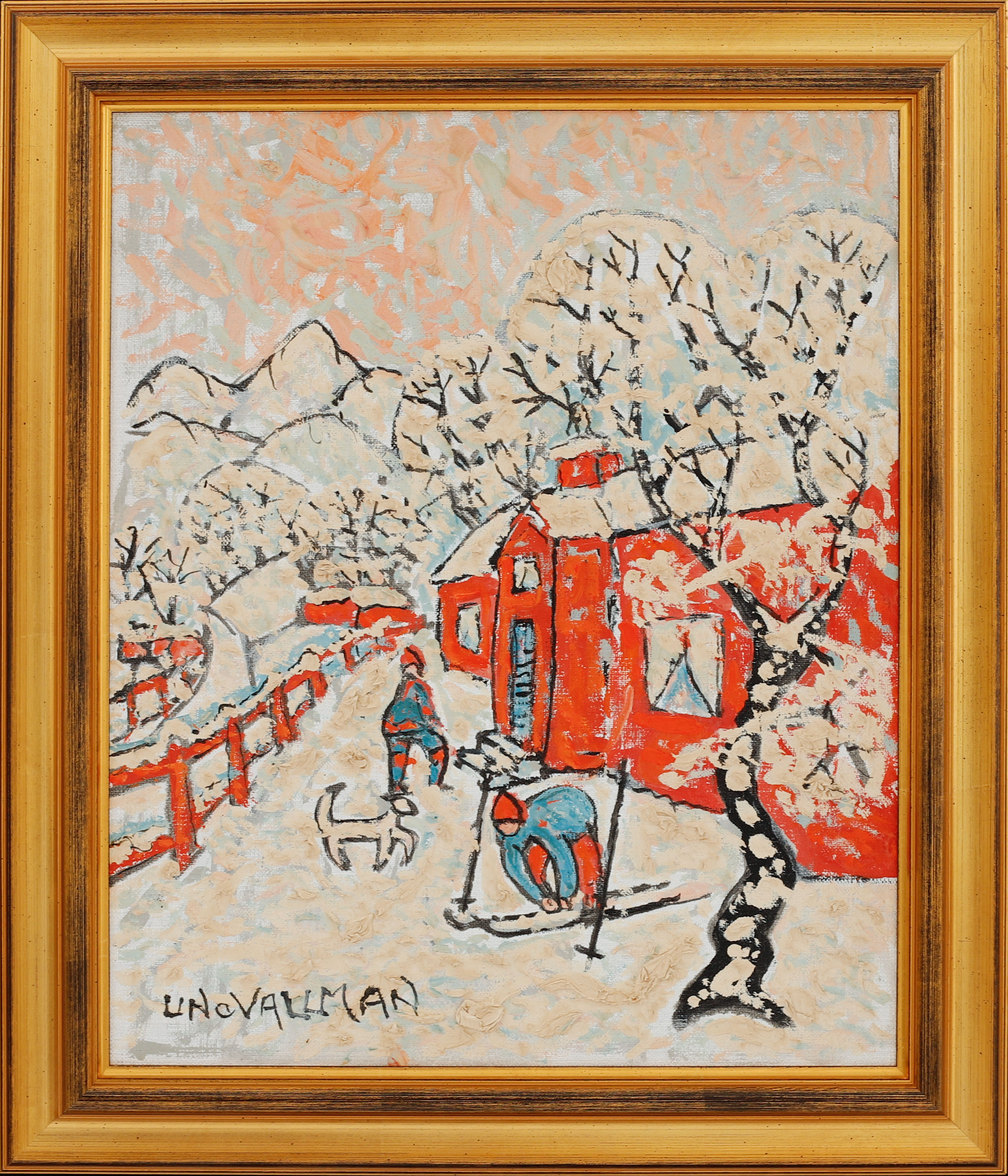 UNO VALLMAN. Skidåkare, olja på duk, signerad.