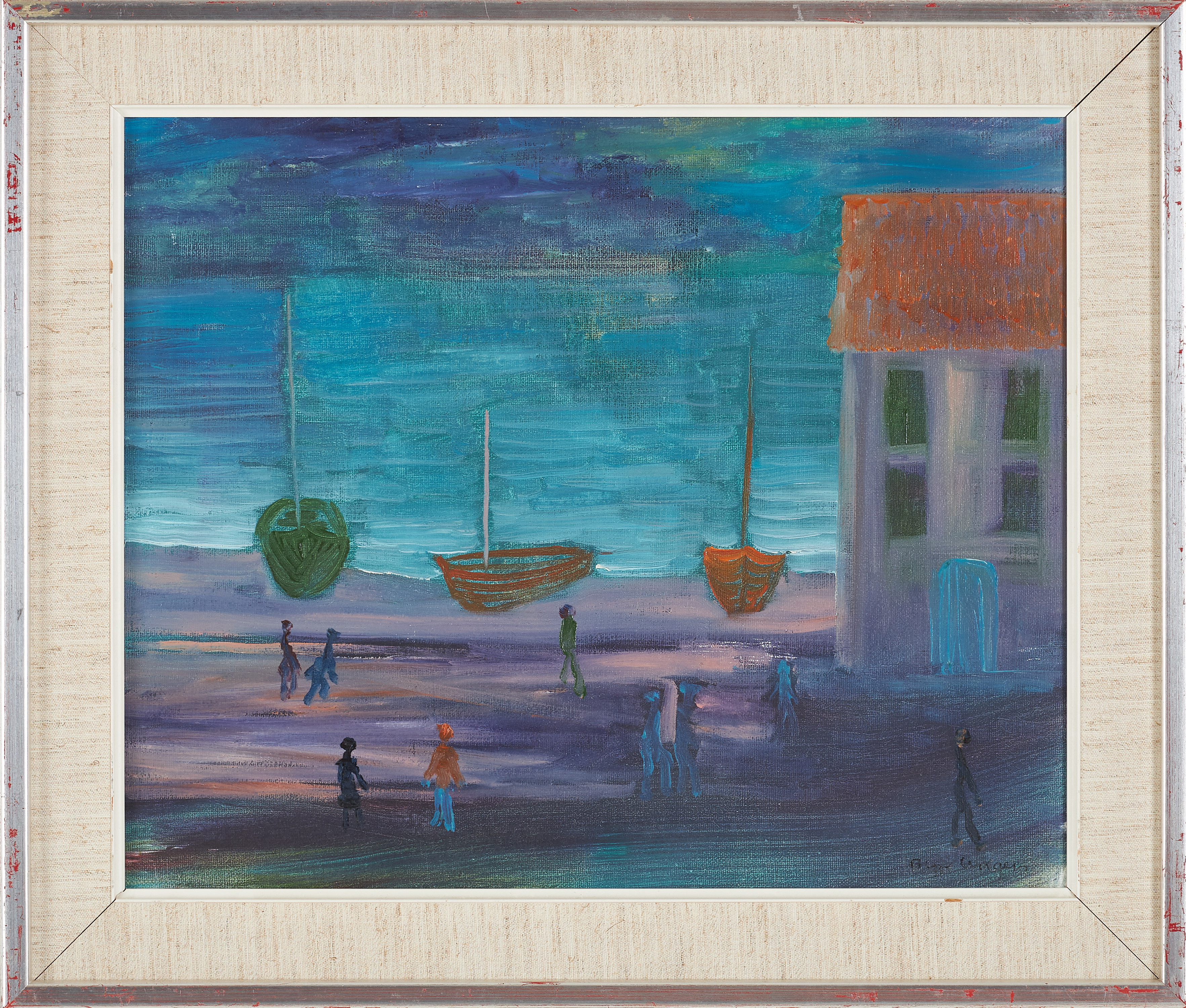 BEPPE WOLGERS. "Båtarna på stranden", olja på duk, signerad.