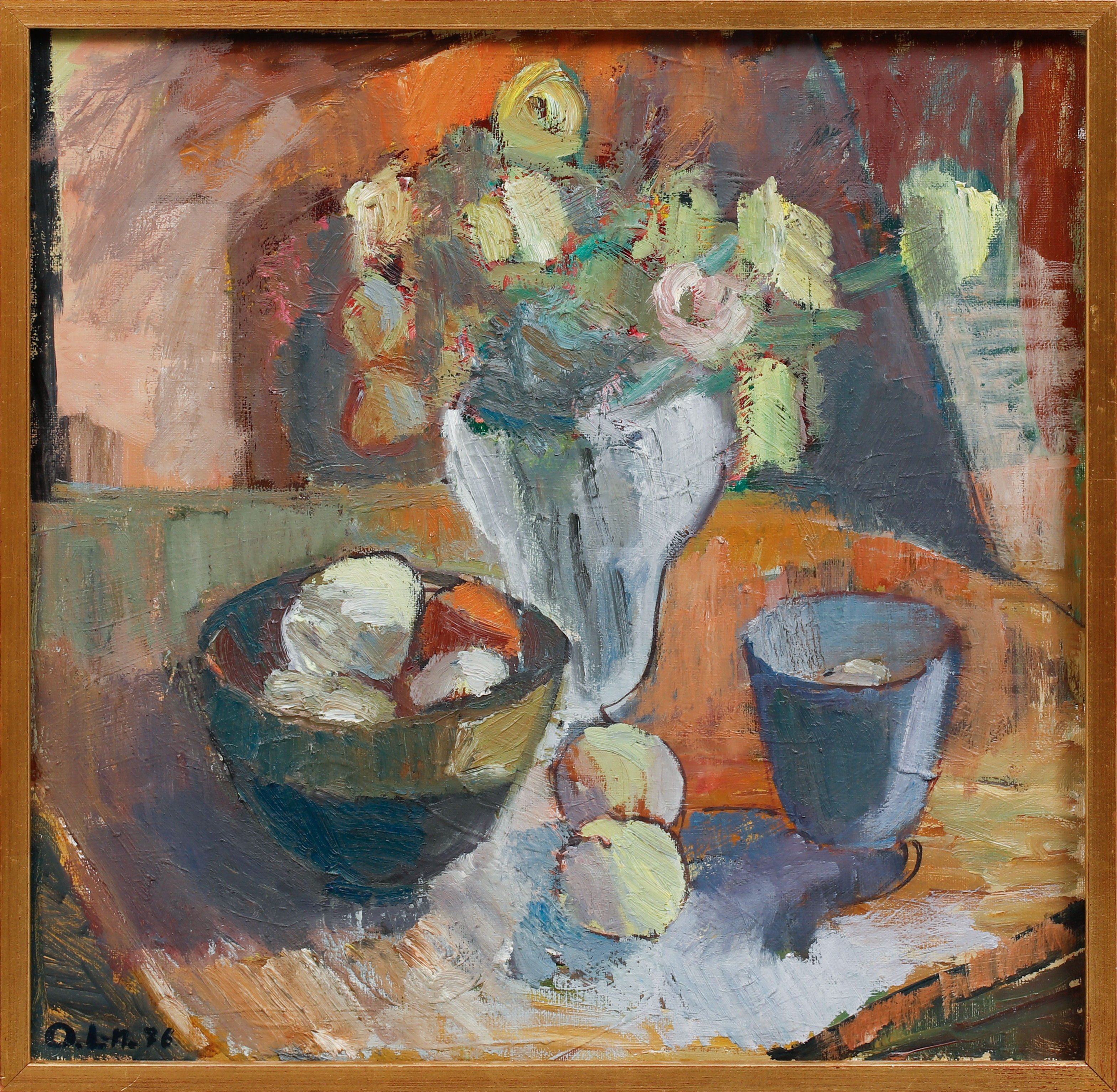 OIDENTIFIERAD KONSTNÄR. Stilleben, olja på duk, signerad 0. L-N.