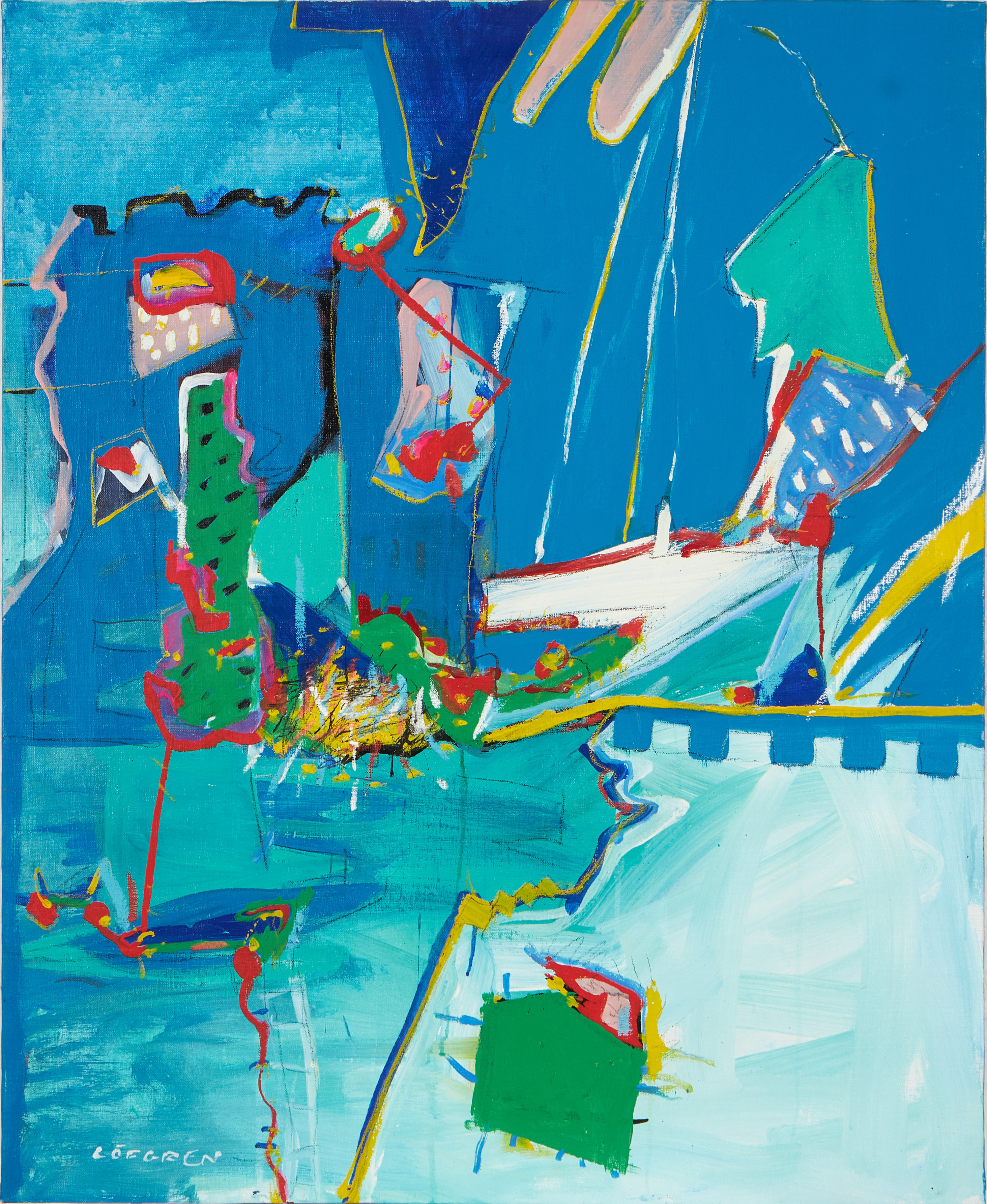 KEN LÖFGREN (F. 1940). ''Ett annat Europa, Tack,'' akryl på duk, signerad Löfgren.