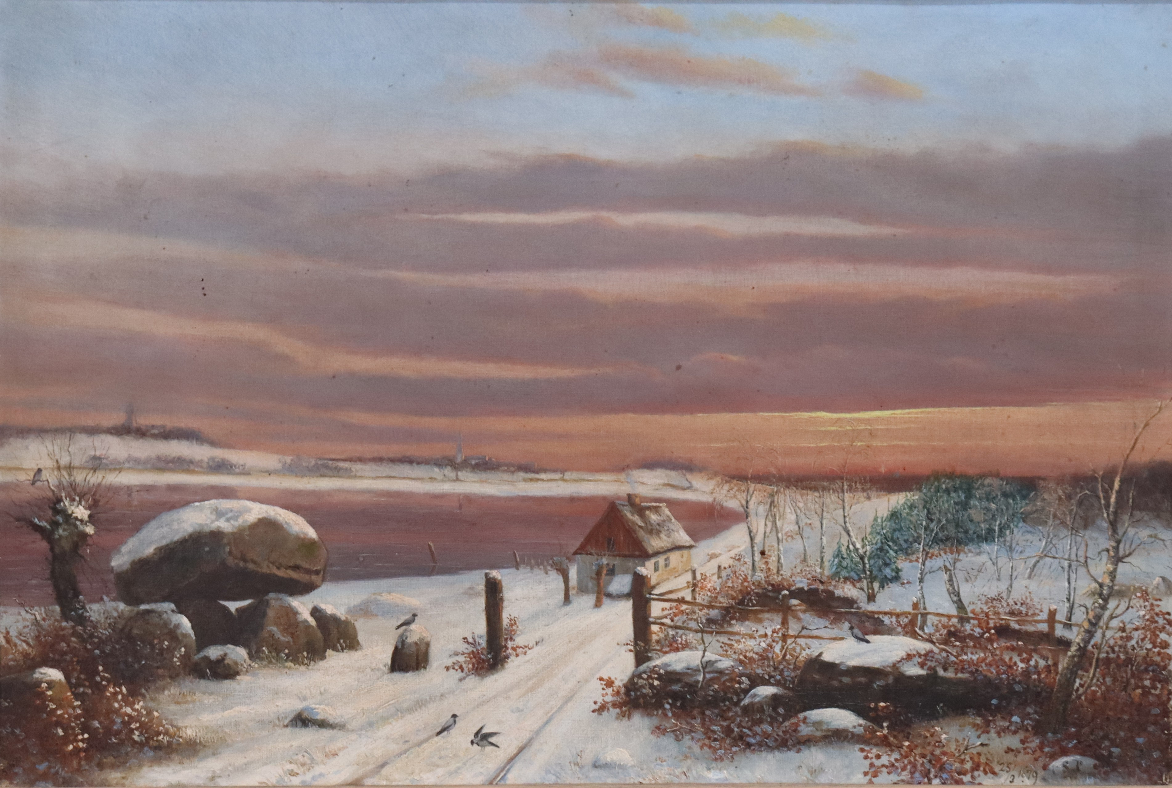 OIDENTIFIERAD KONSTNÄR. olja på duk, vinterlandskap, 1800-tal.